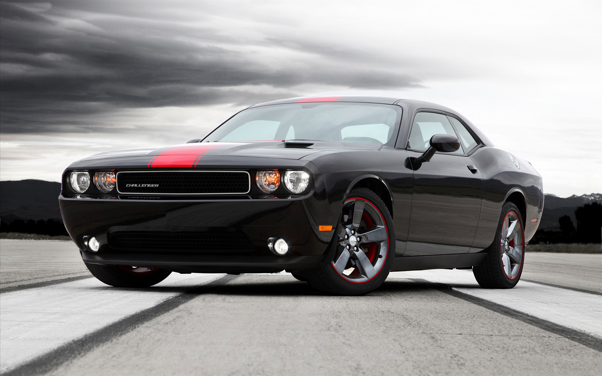 Black 2012 Dodge Challenger Rallye Redline with red stripes HD Wallpaper