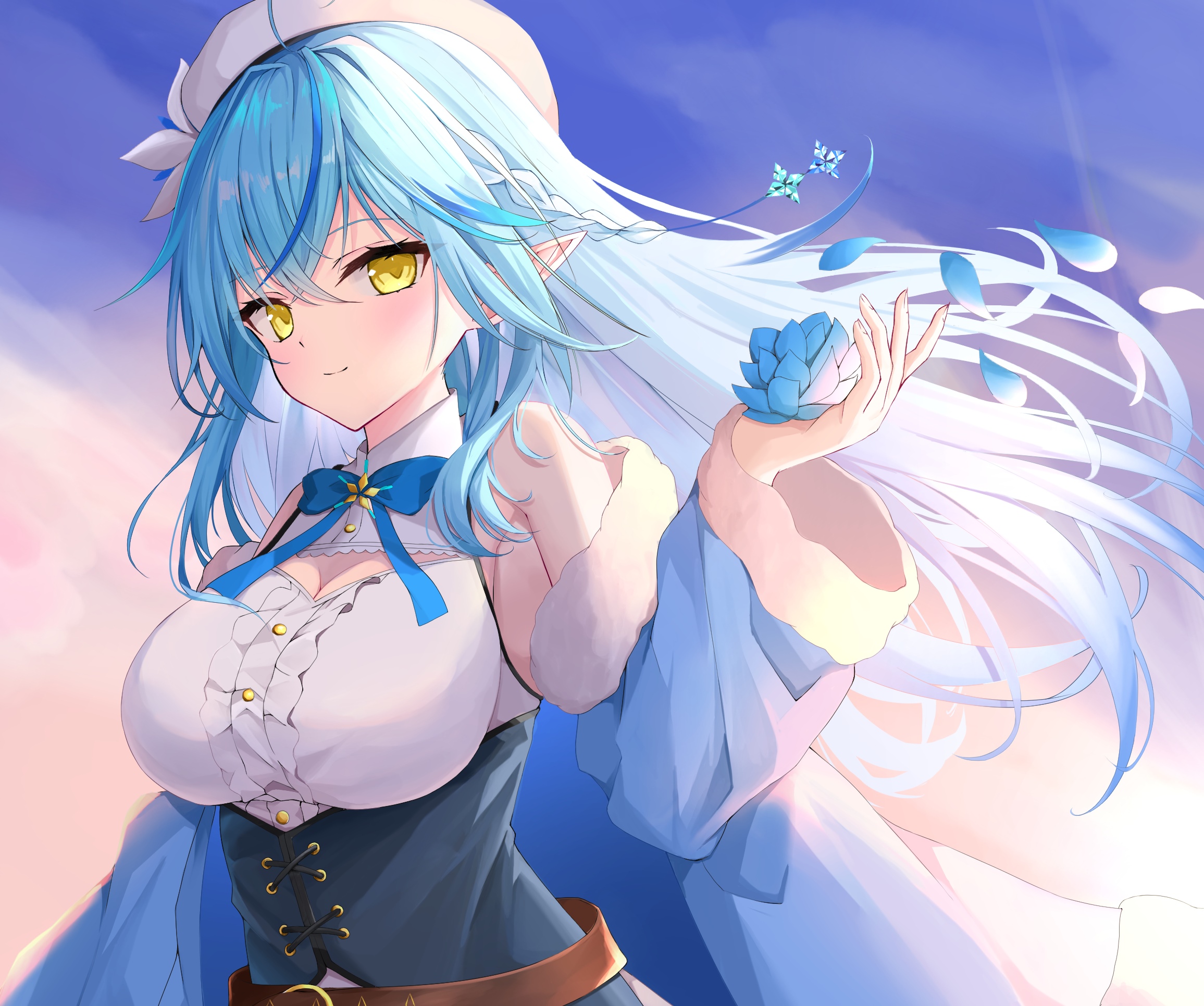 Yukihana Lamy holding a blue flower HD Wallpaper