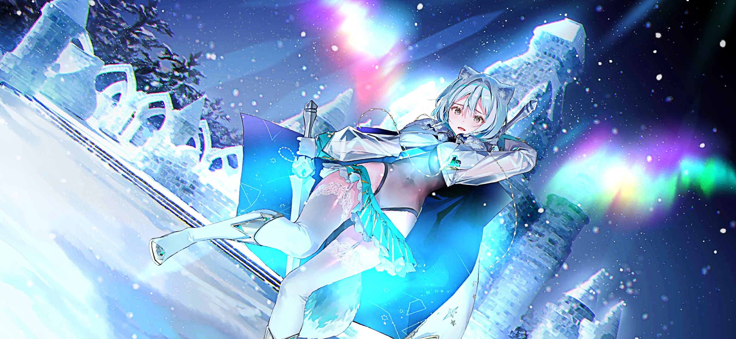 Anime girl with cat ears in a snowy landscape HD Wallpaper