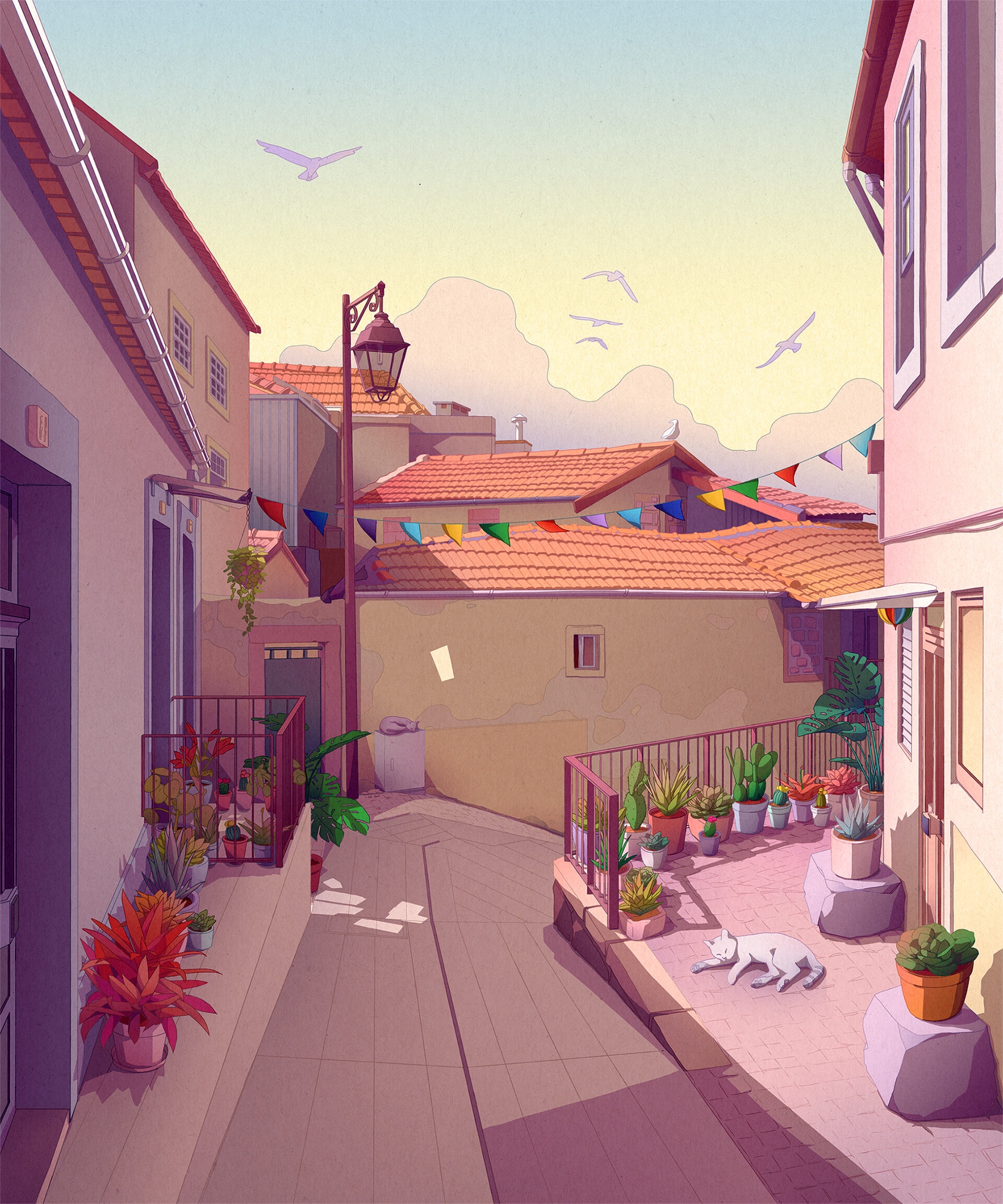 Artwork of a street scene by Camila Nogueira HD Phone Wallpaper