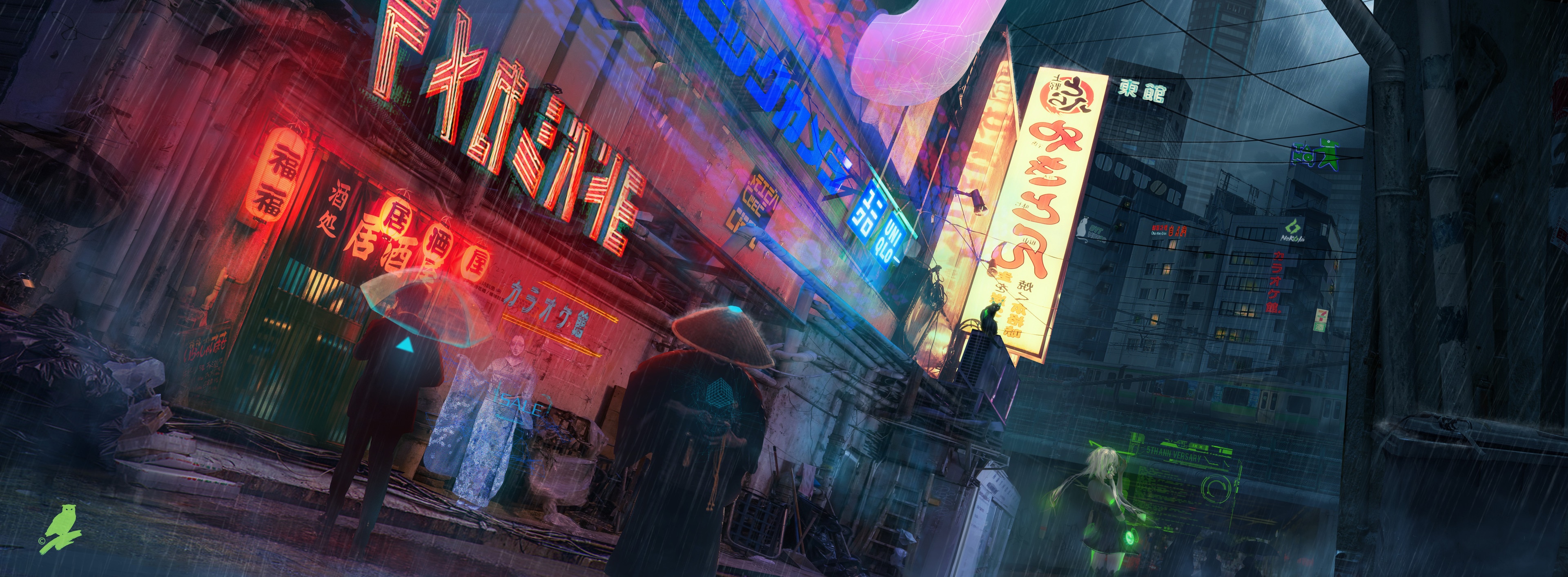 4K Cyberpunk City Street at Night HD Wallpaper