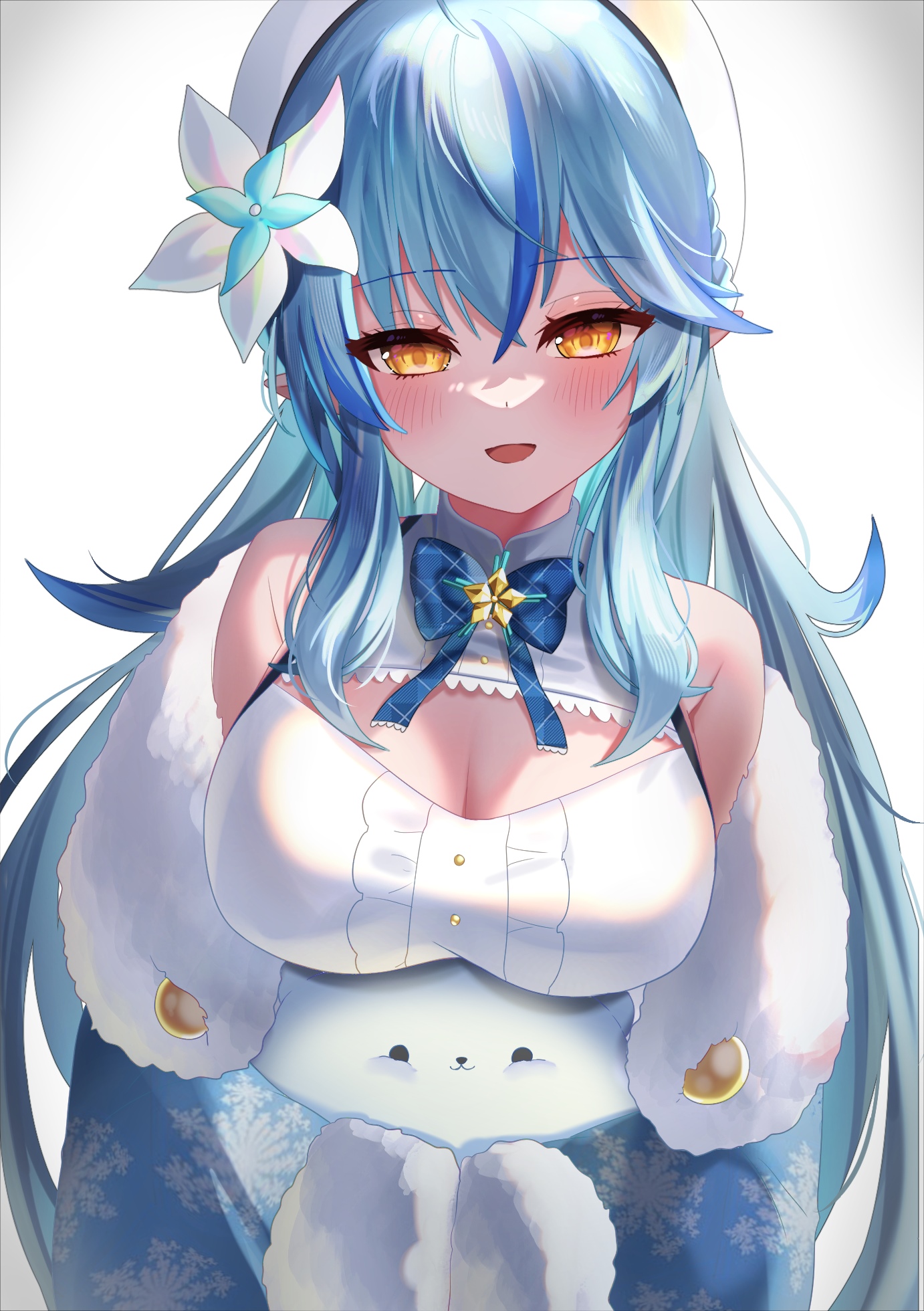 Yukihana Lamy Fan Art with Blue Hair and Yellow Eyes HD Phone Wallpaper