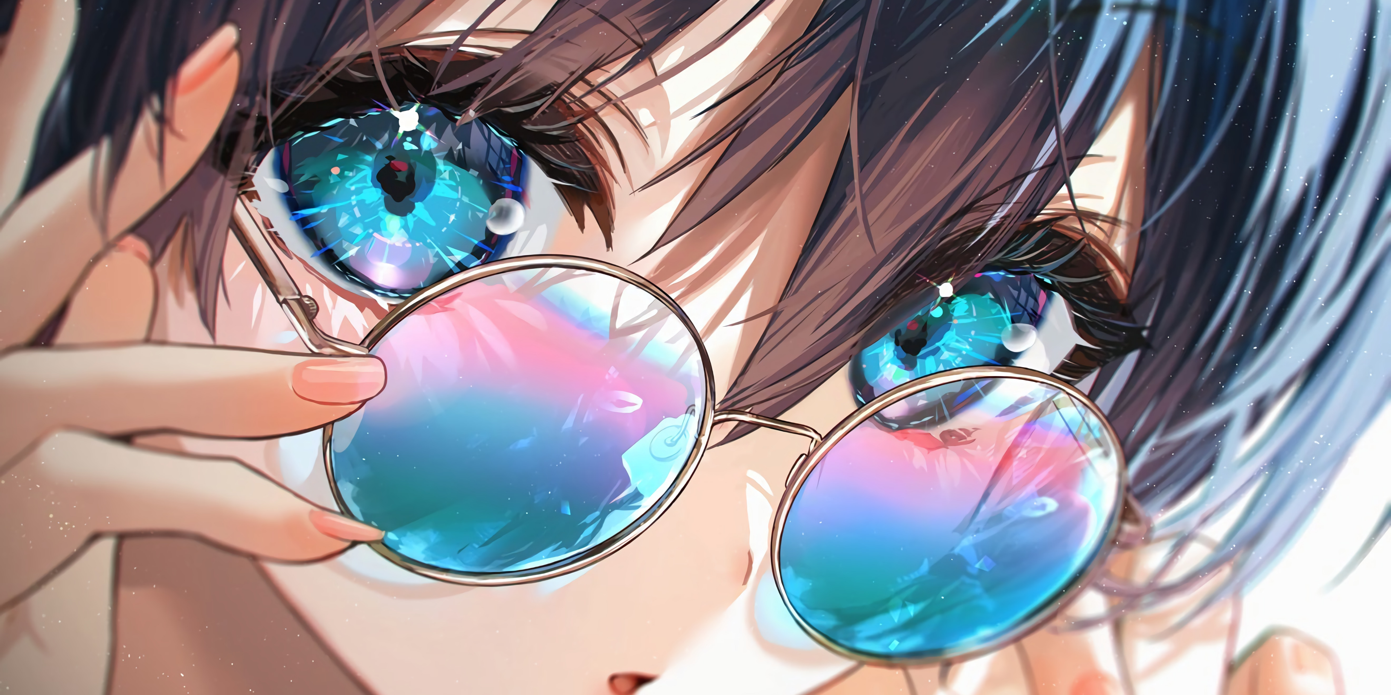 Anime girl with glasses and blue eyes HD Wallpaper