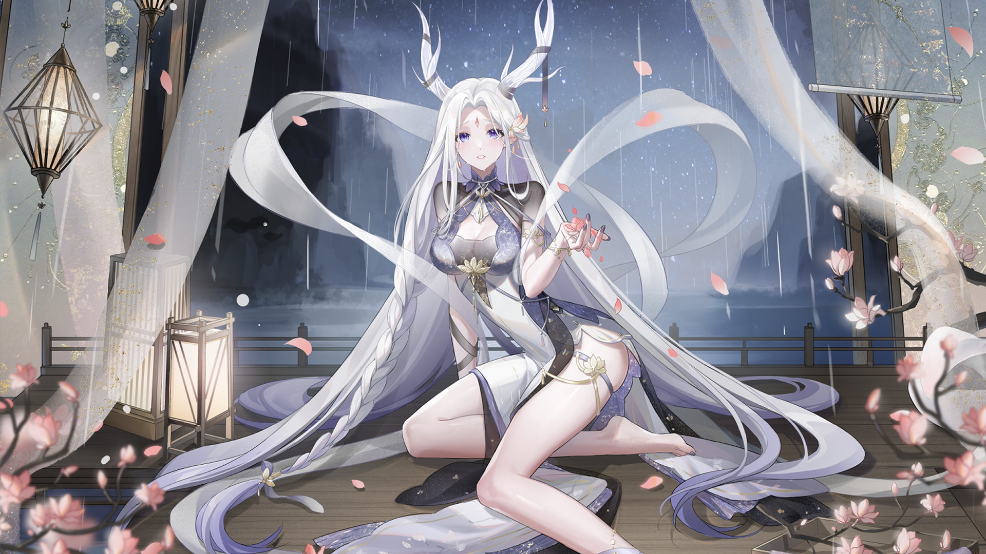 Aura Star Chinese Dress with Petals HD Wallpaper