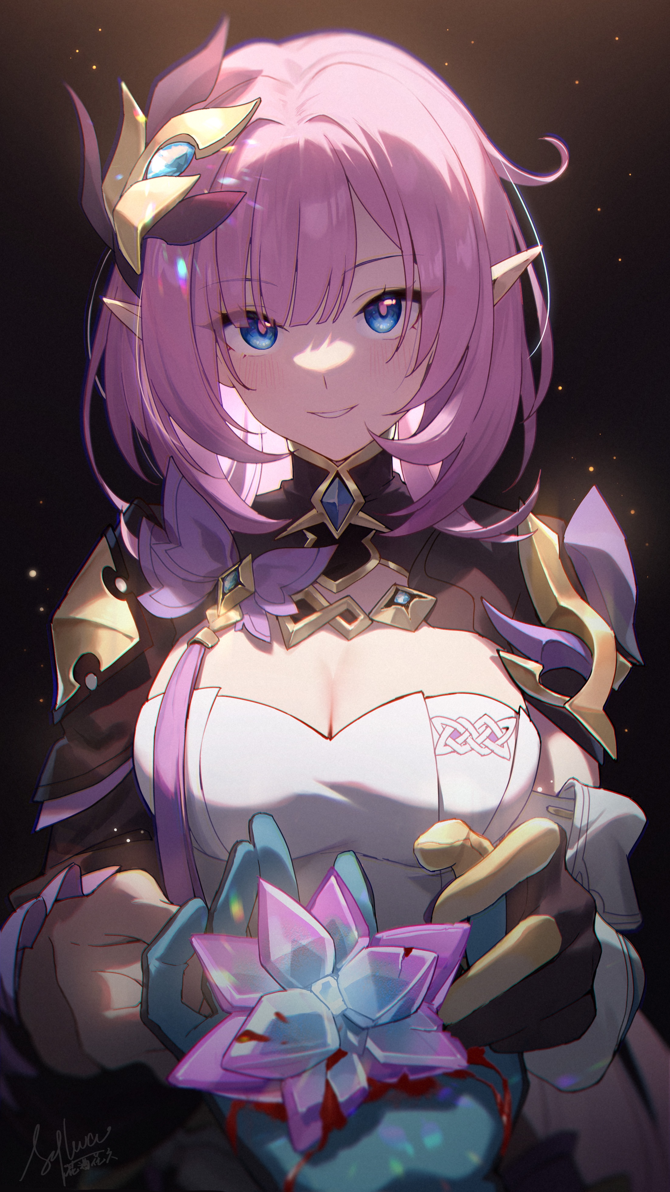 Elysia from Honkai Impact 3rd holding a crystal flower HD Phone Wallpaper