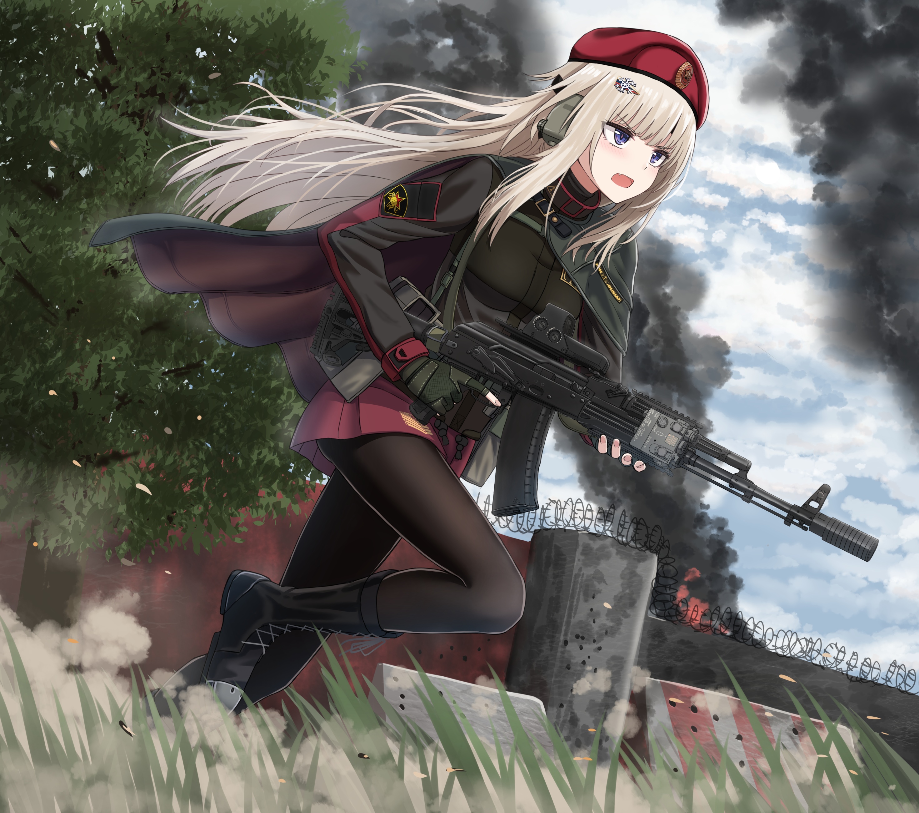 Girls Frontline fan art of a blonde girl with an AK-74M HD Wallpaper