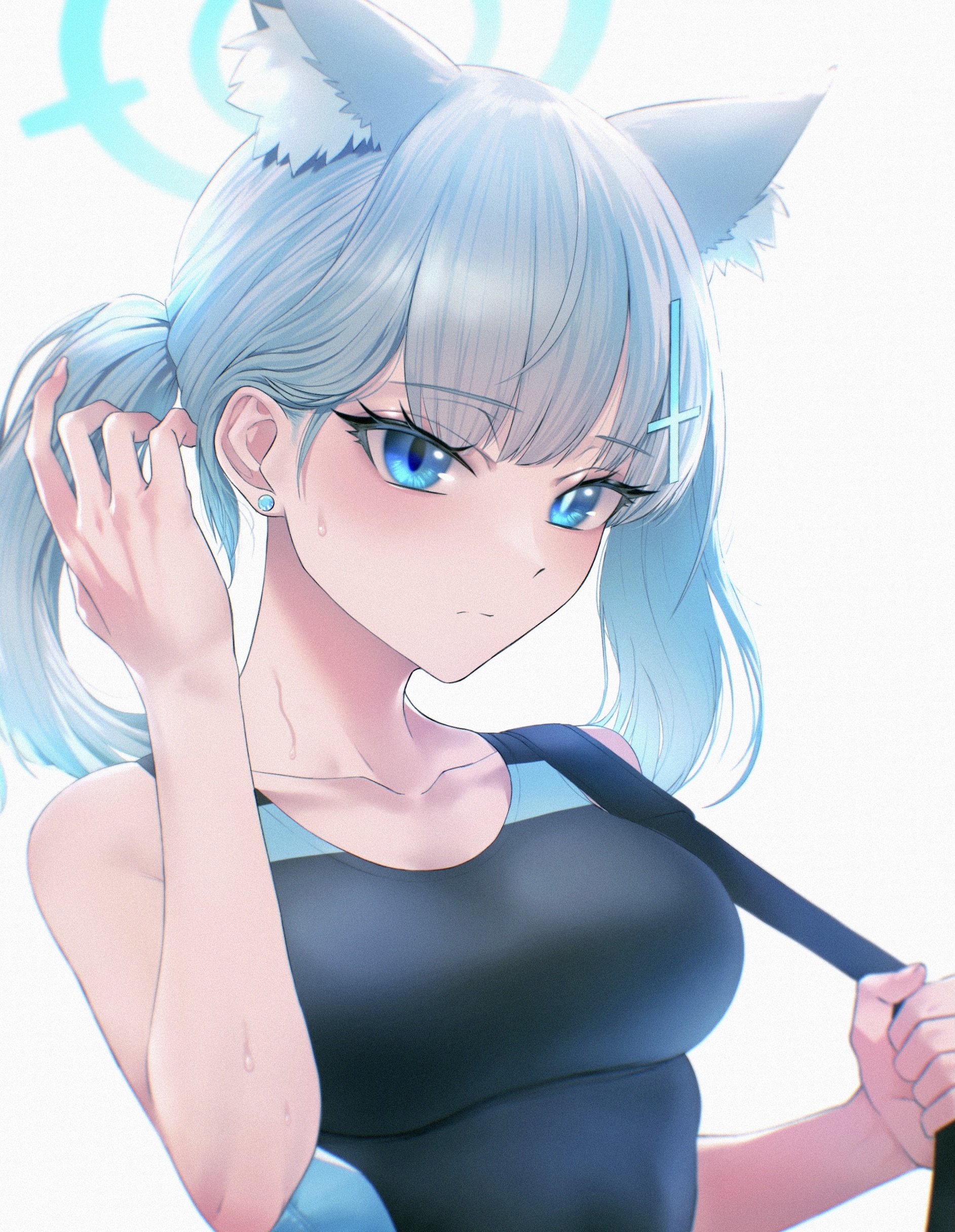 Anime girl with blue hair and animal ears HD Phone Wallpaper