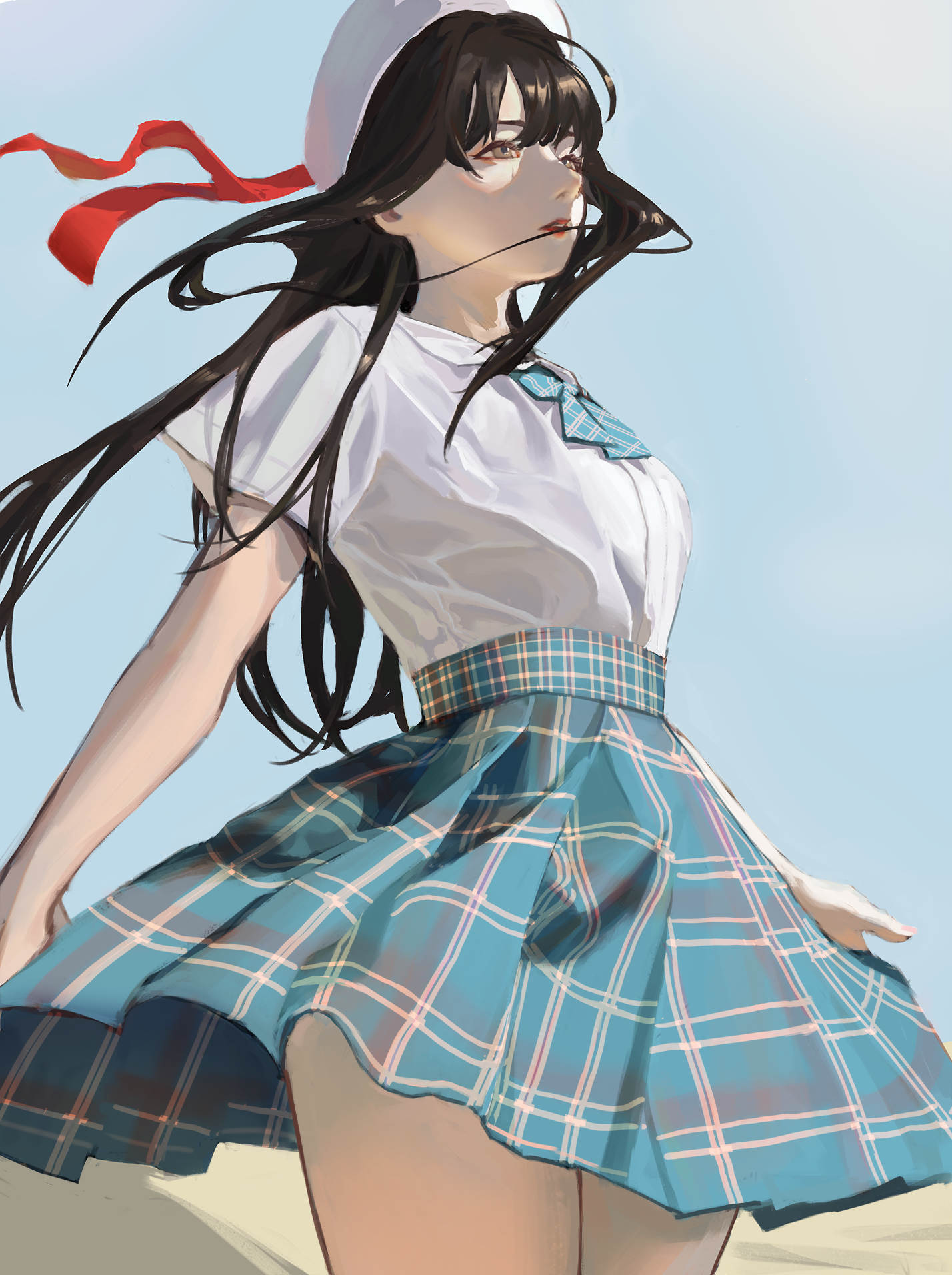 Artwork of a girl in a school uniform HD Phone Wallpaper