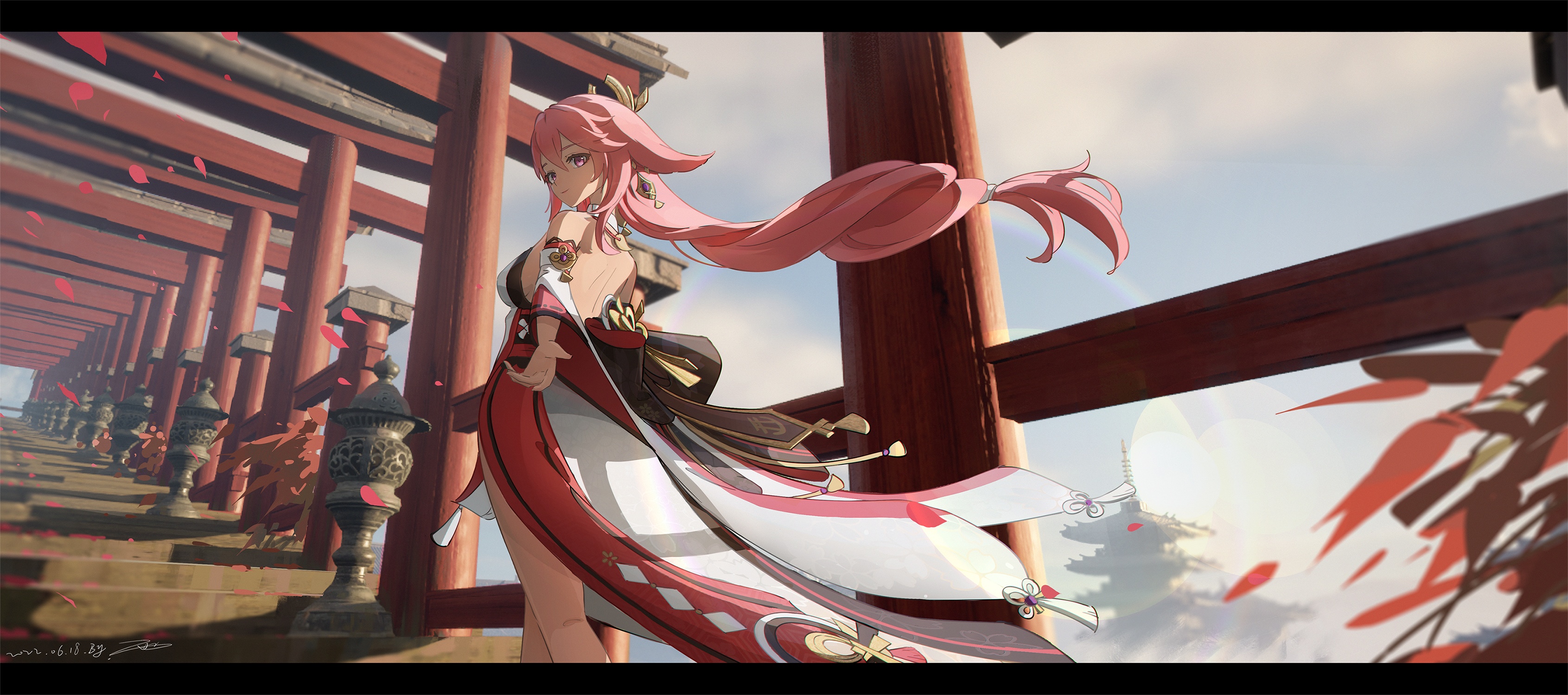 Yae Miko from Genshin Impact in a shrine HD Wallpaper