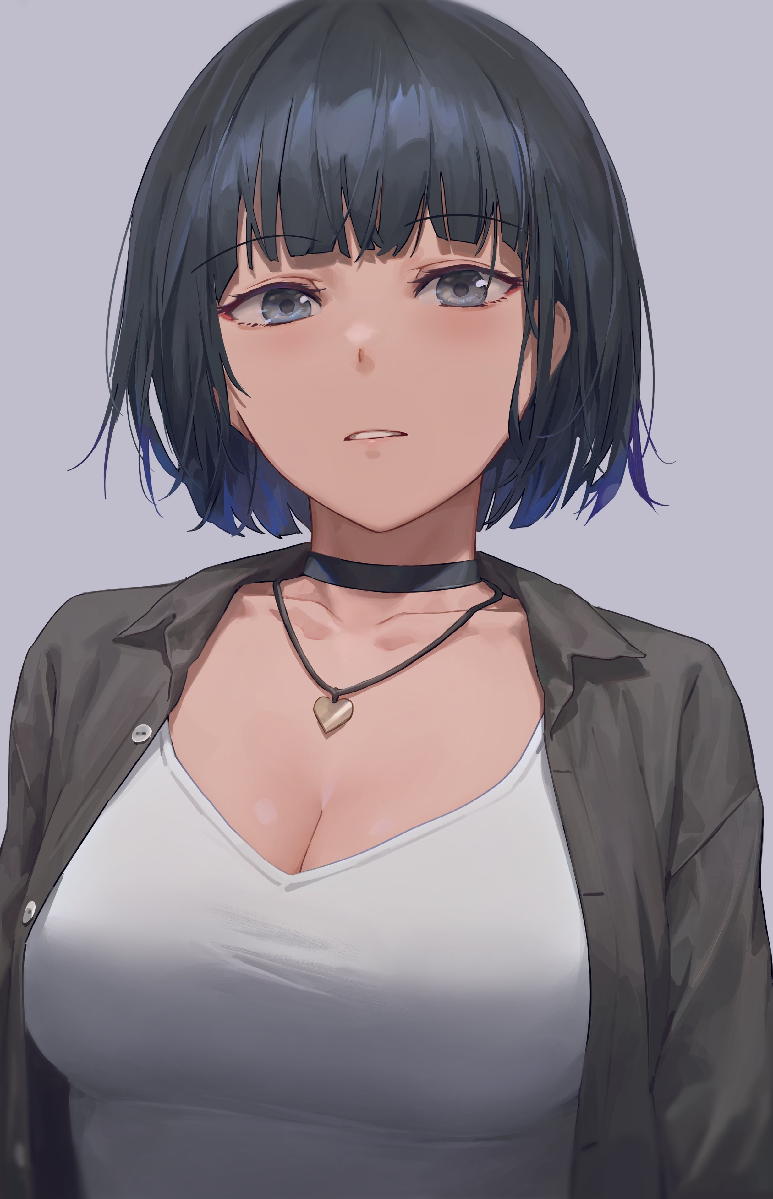 Anime girl with dark hair and heart necklace HD Phone Wallpaper