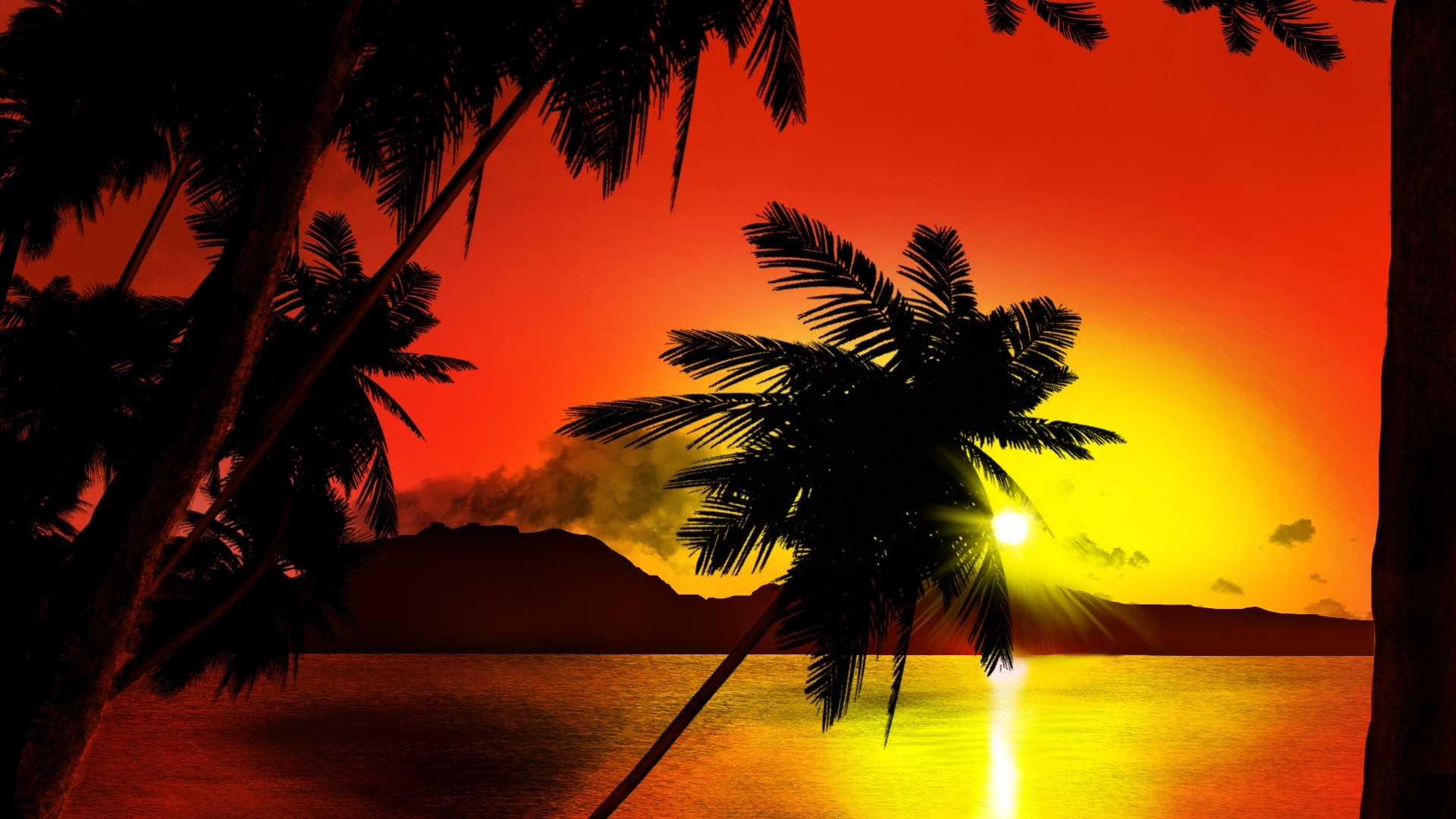 Tropical sunset over the ocean with palm trees HD Wallpaper
