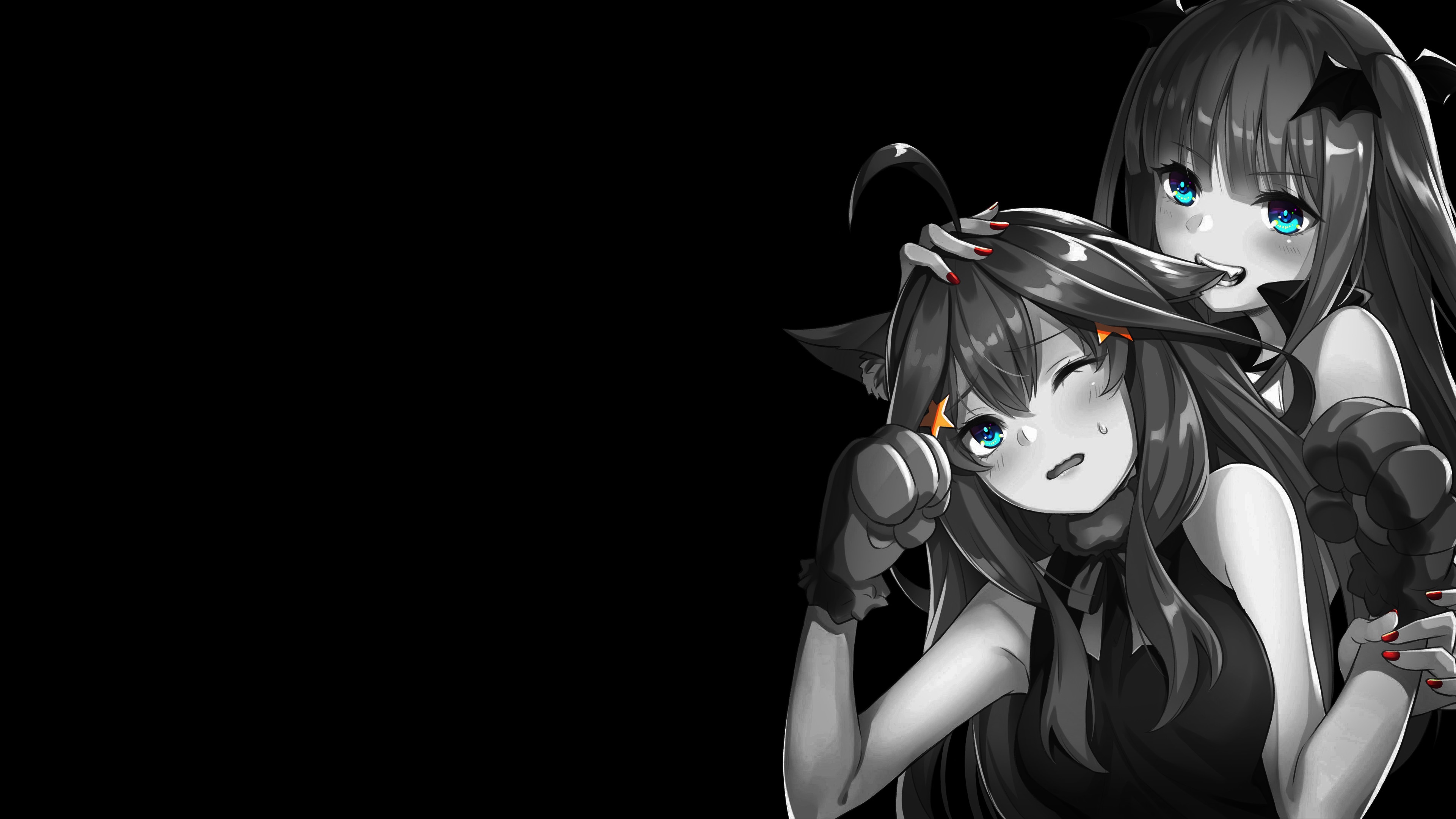 Anime girls with blue eyes on dark background HD Wallpaper