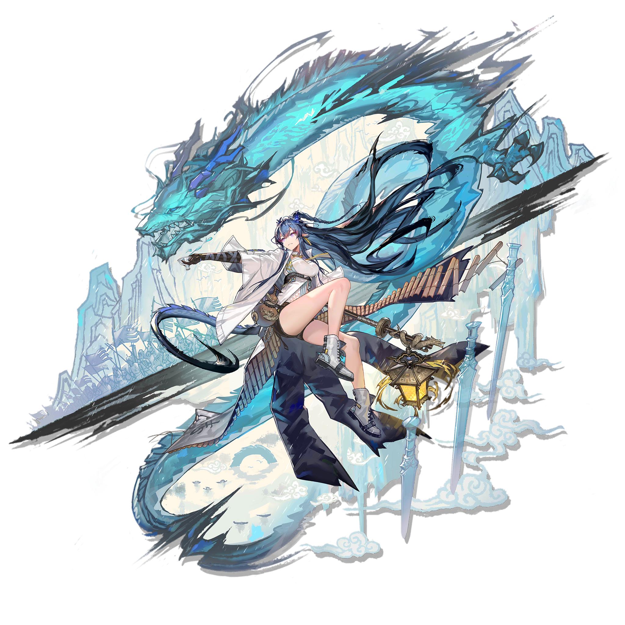 Ling from Arknights with a blue dragon HD Wallpaper