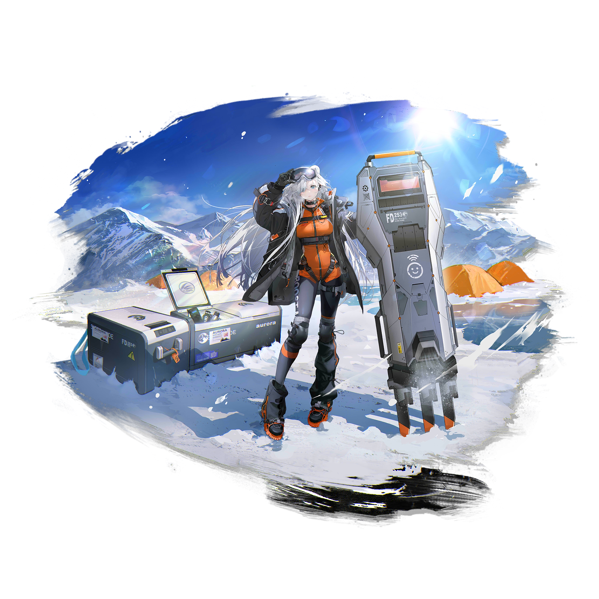 Arknights character in a snowy mountain landscape HD Wallpaper