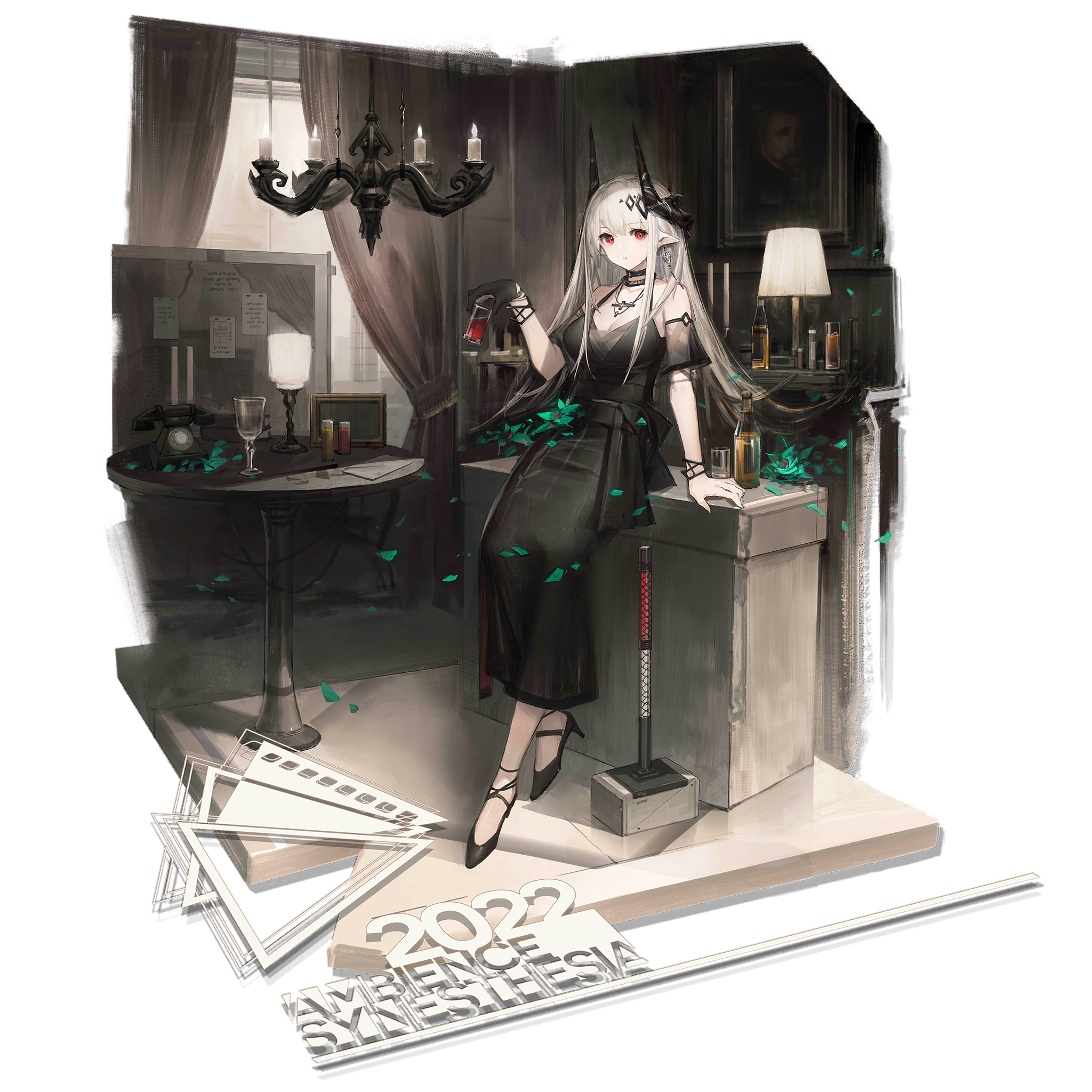 Arknights Mudrock in a dark room with 2022 Ambience Synthesia text HD Wallpaper