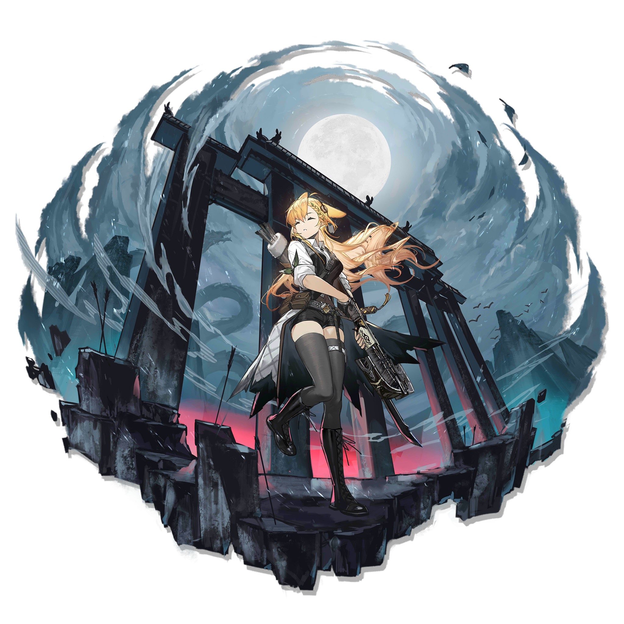 Arknights Blonde Woman with Weapon and Moon HD Wallpaper