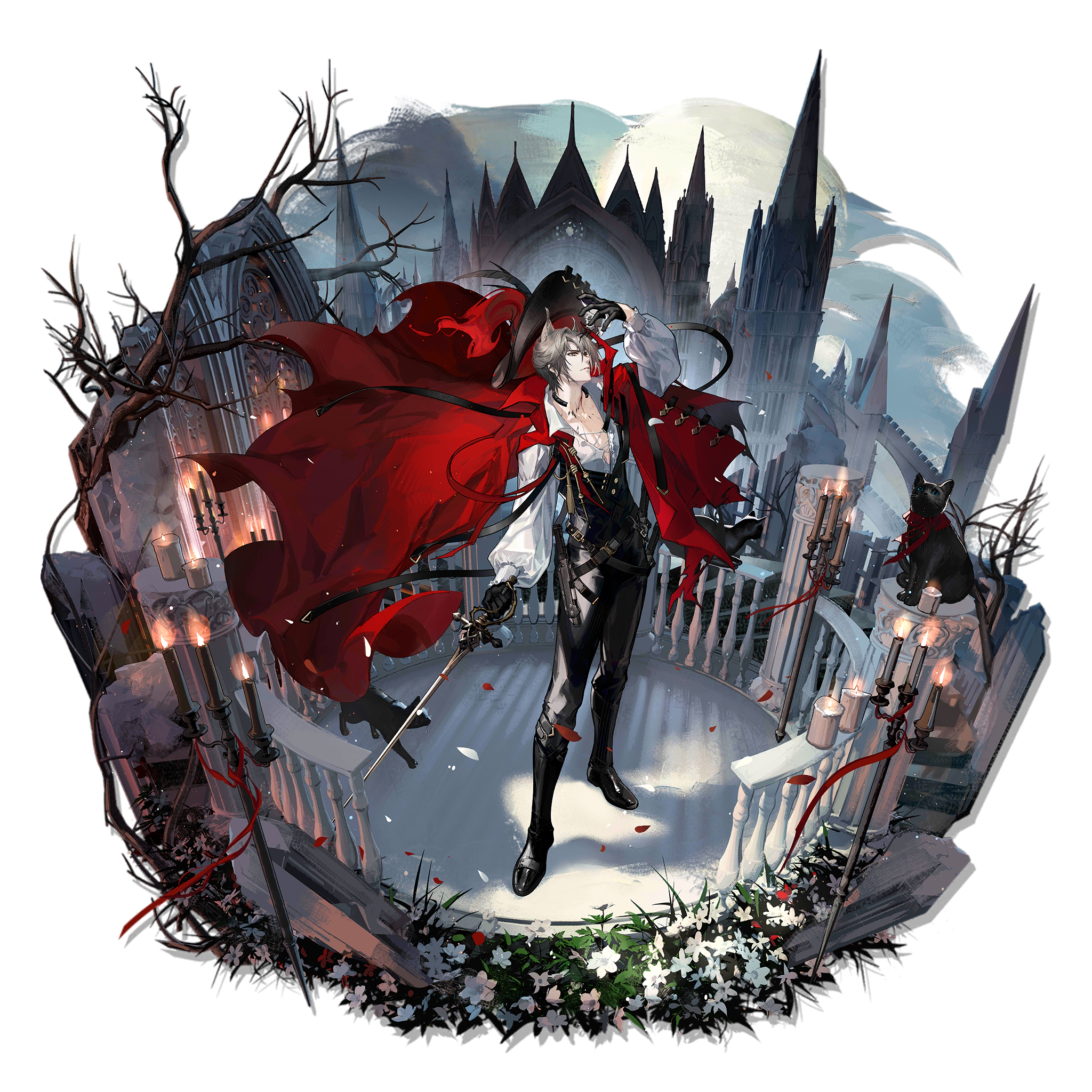 Arknights Phantom with red cape and sword HD Wallpaper