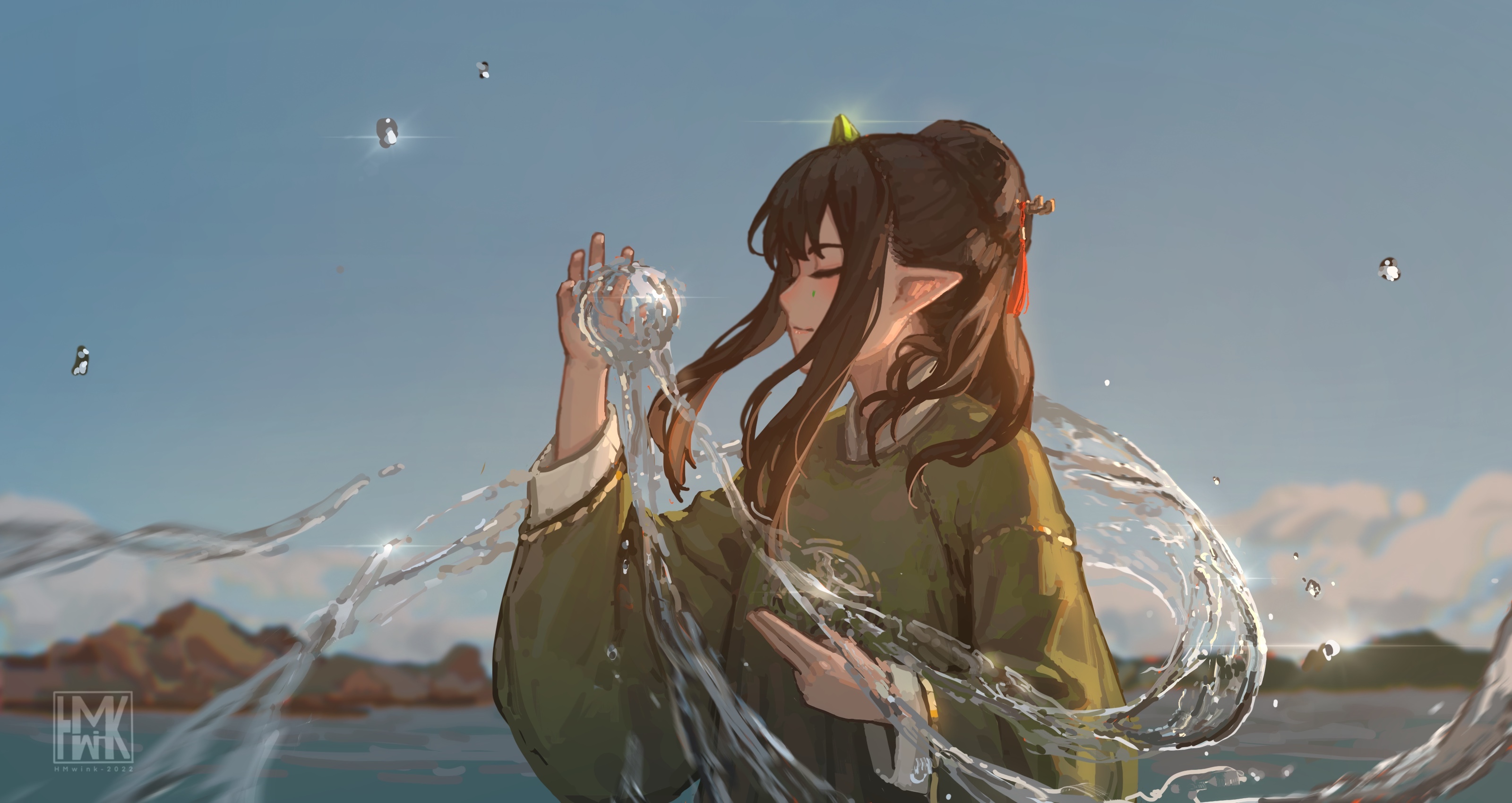 Yun Xi holding a water orb with water splashes HD Wallpaper