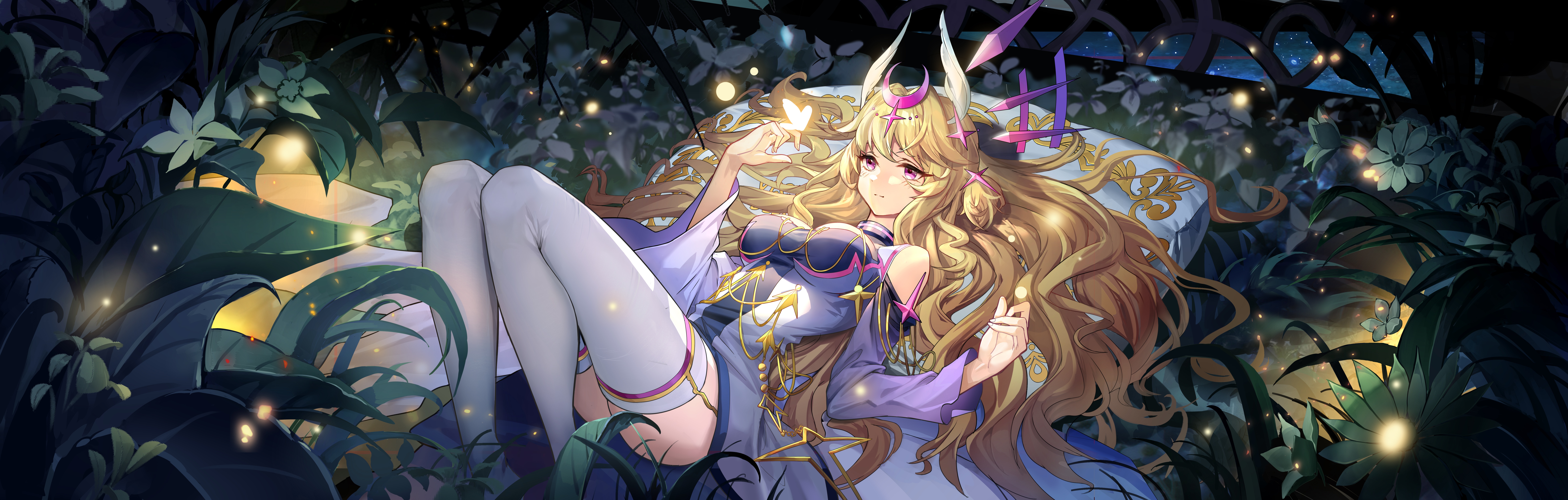 4K Blonde Girl with Butterfly in Forest HD Wallpaper