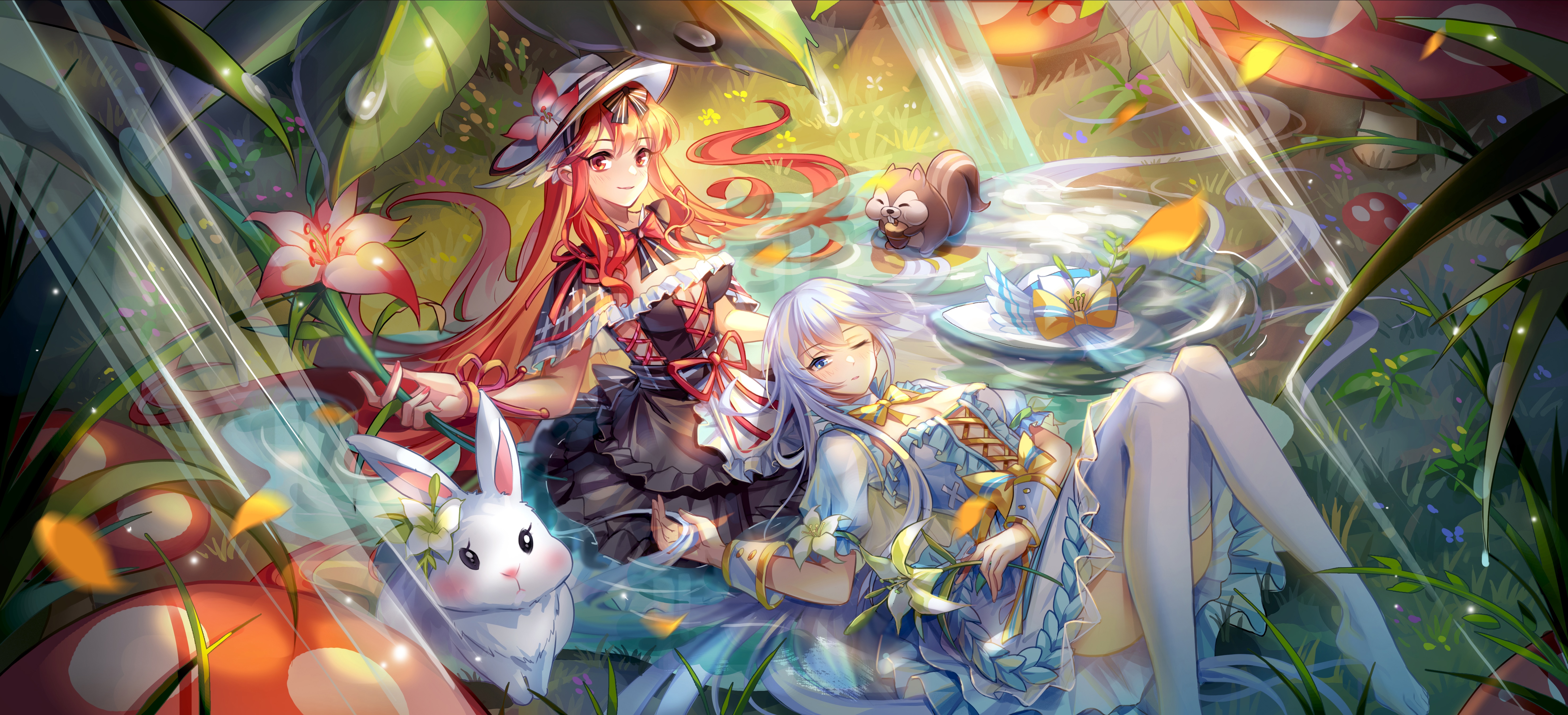 4K Ao Qi Chuan Shuo: Girls and Animals in a Forest HD Wallpaper