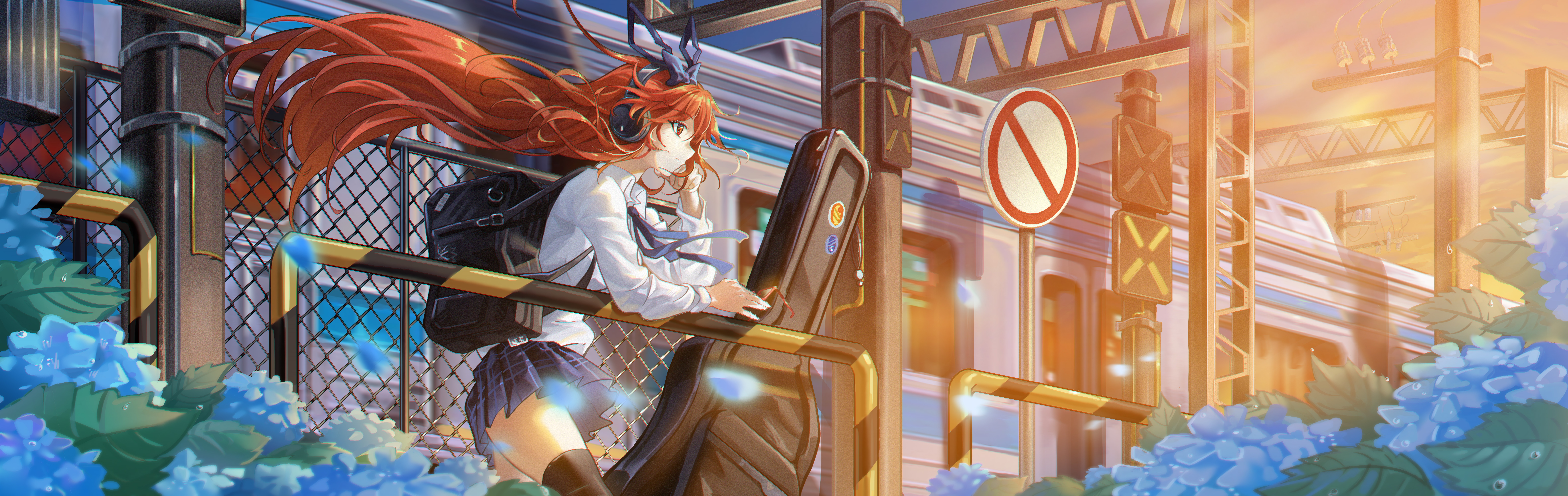 4K girl with guitar at train station HD Wallpaper