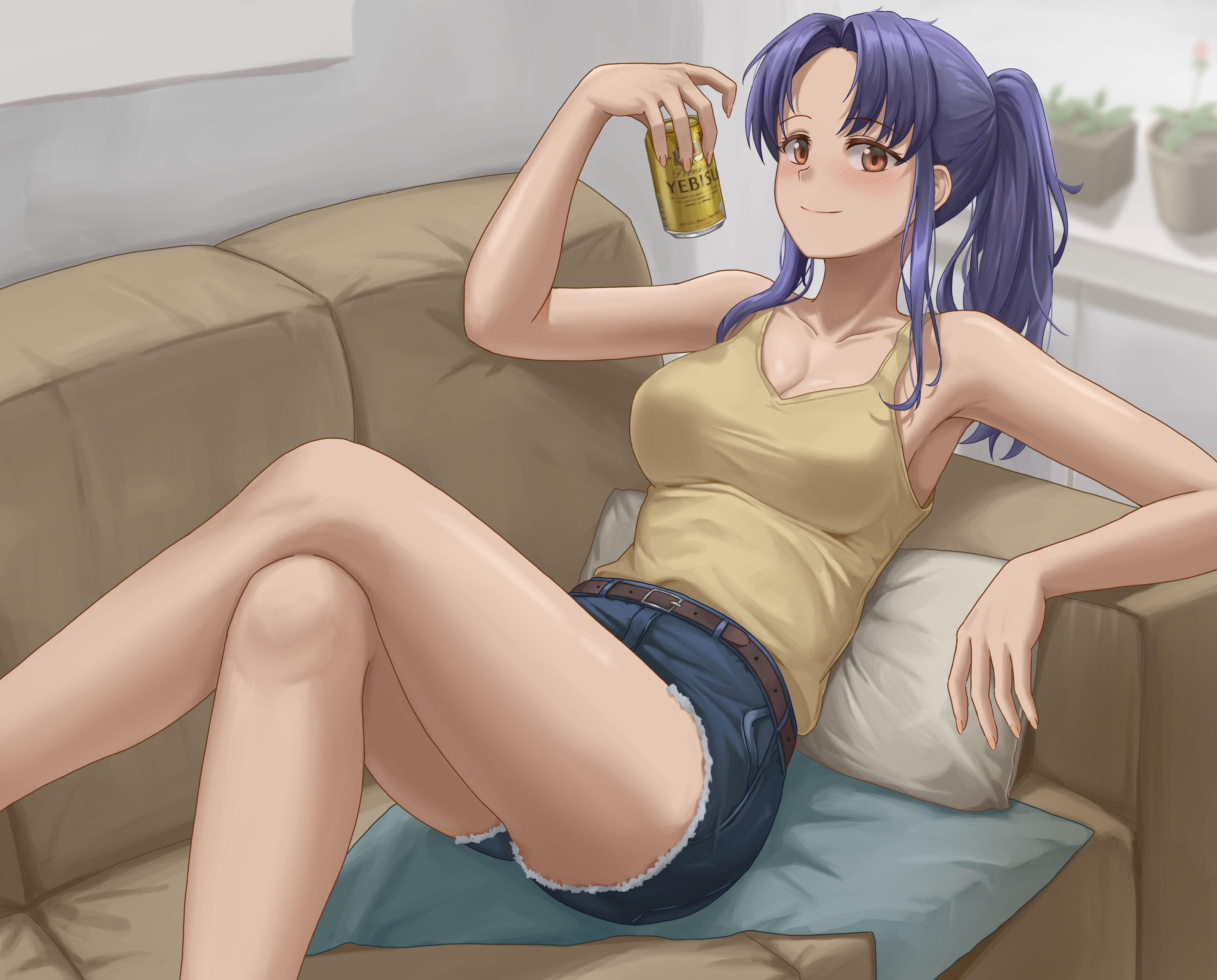 Katsuragi Misato from Neon Genesis Evangelion drinking beer HD Wallpaper