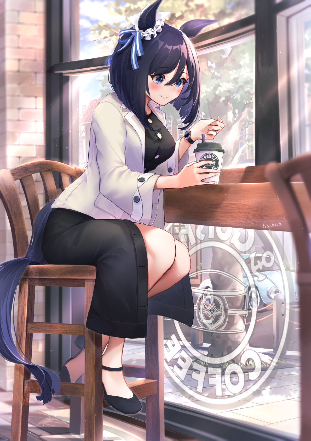 Eishin Flash drinking coffee at a cafe HD Phone Wallpaper