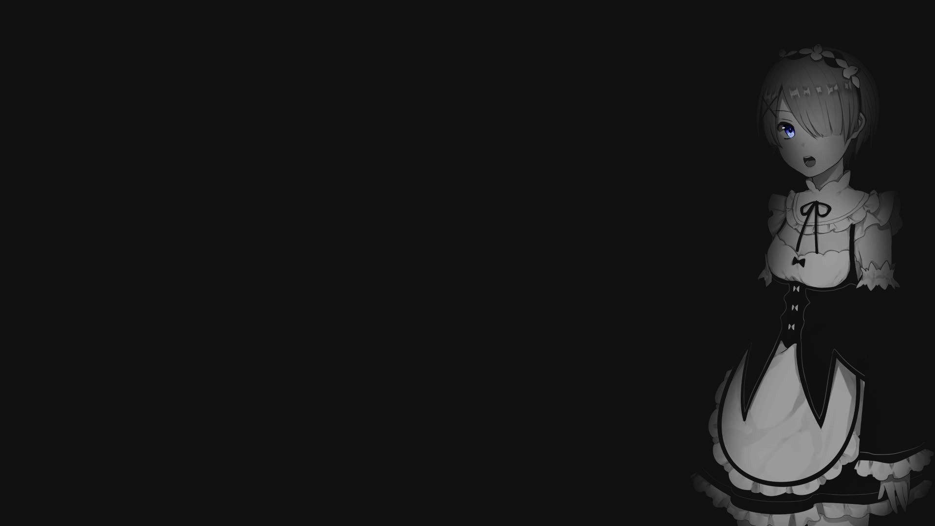 Rem from Re:Zero on a dark background HD Wallpaper