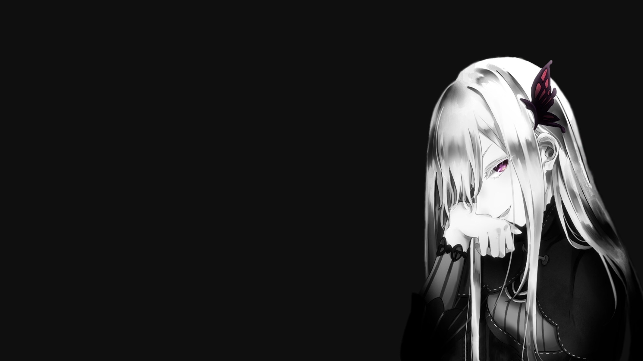 Echidna from Re:Zero with purple eyes and butterfly hair clip HD Wallpaper
