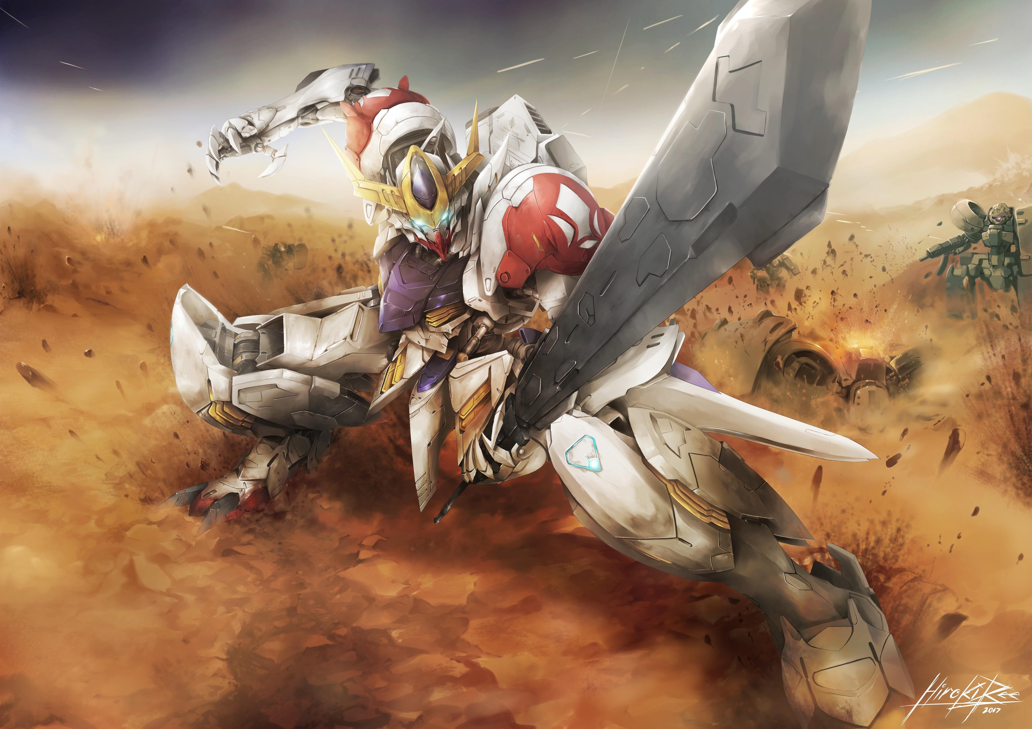 Gundam Barbatos Lupus in a desert battle HD Wallpaper
