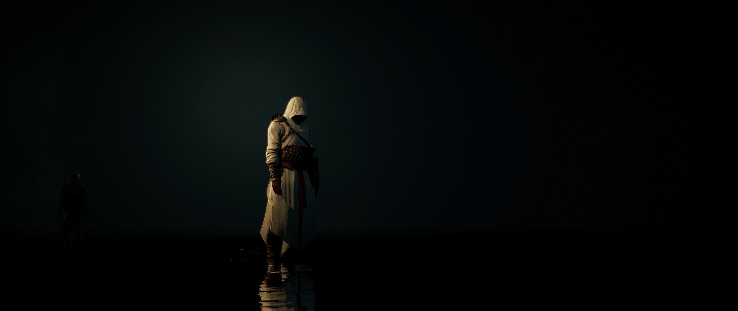 Assassin's Creed character in a dark environment with reflection HD Wallpaper