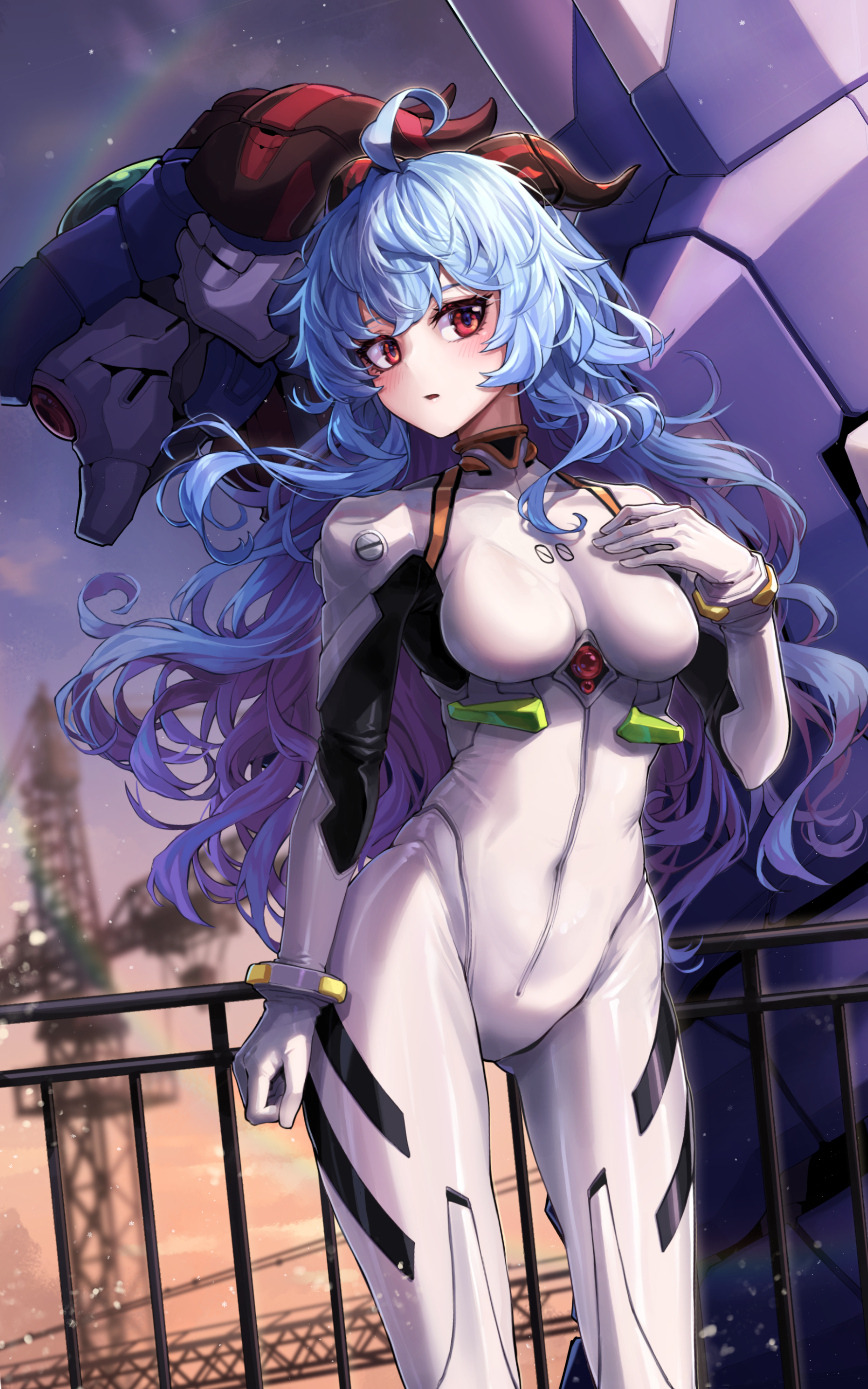 Ayanami Rei in a white plugsuit with blue hair HD Phone Wallpaper