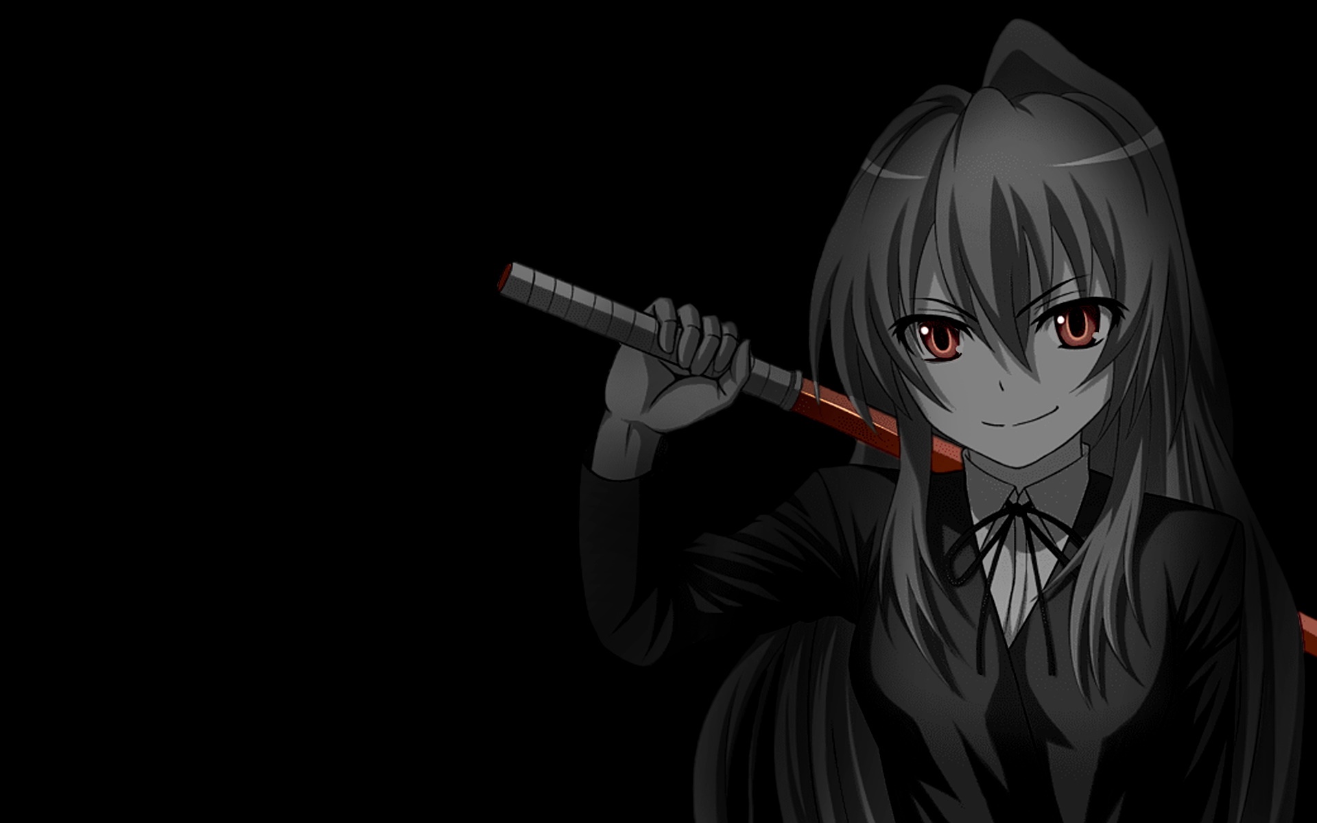 Anime girl with red eyes holding a sword HD Wallpaper