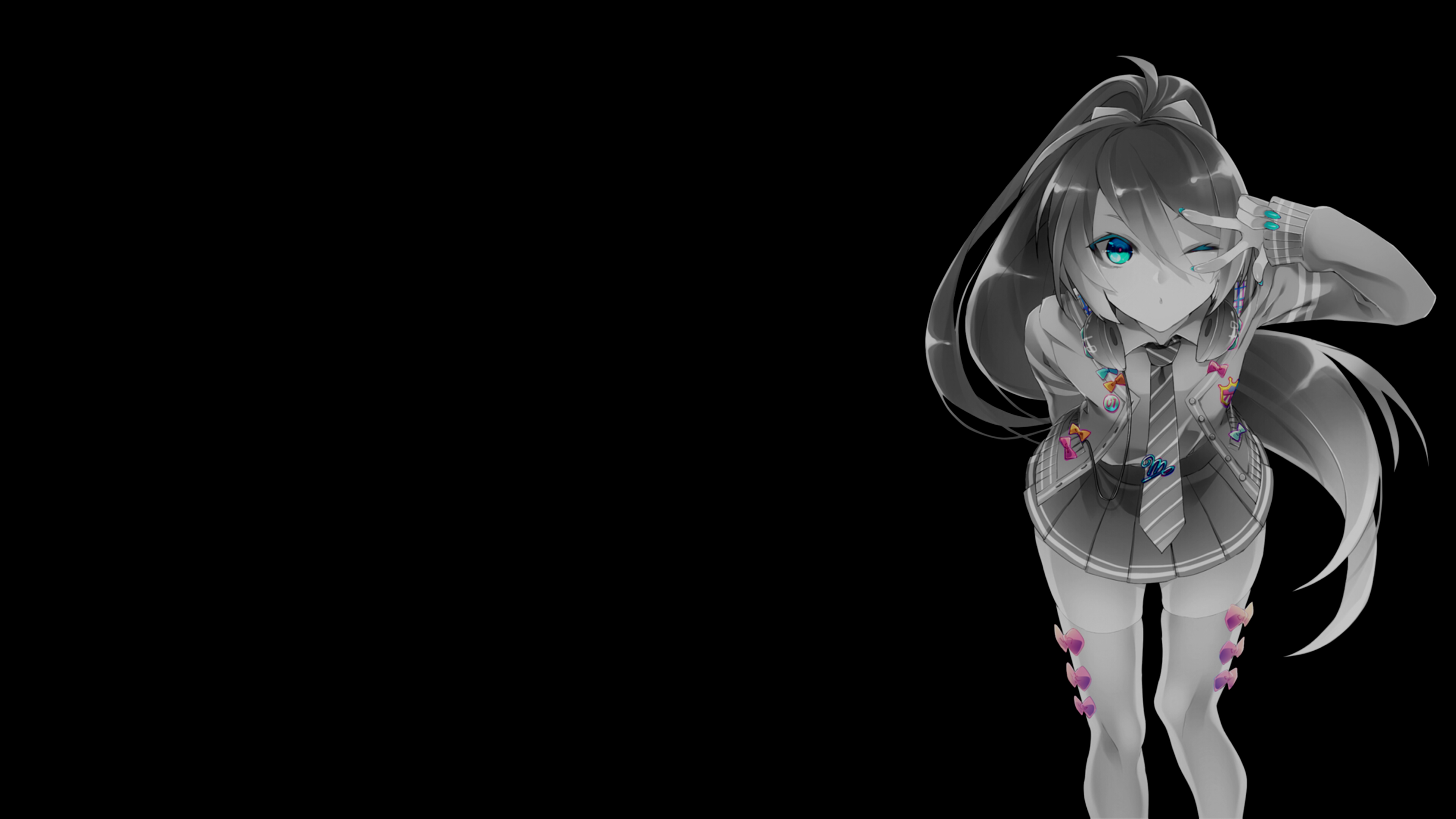 Anime girl with selective coloring on black background HD Wallpaper