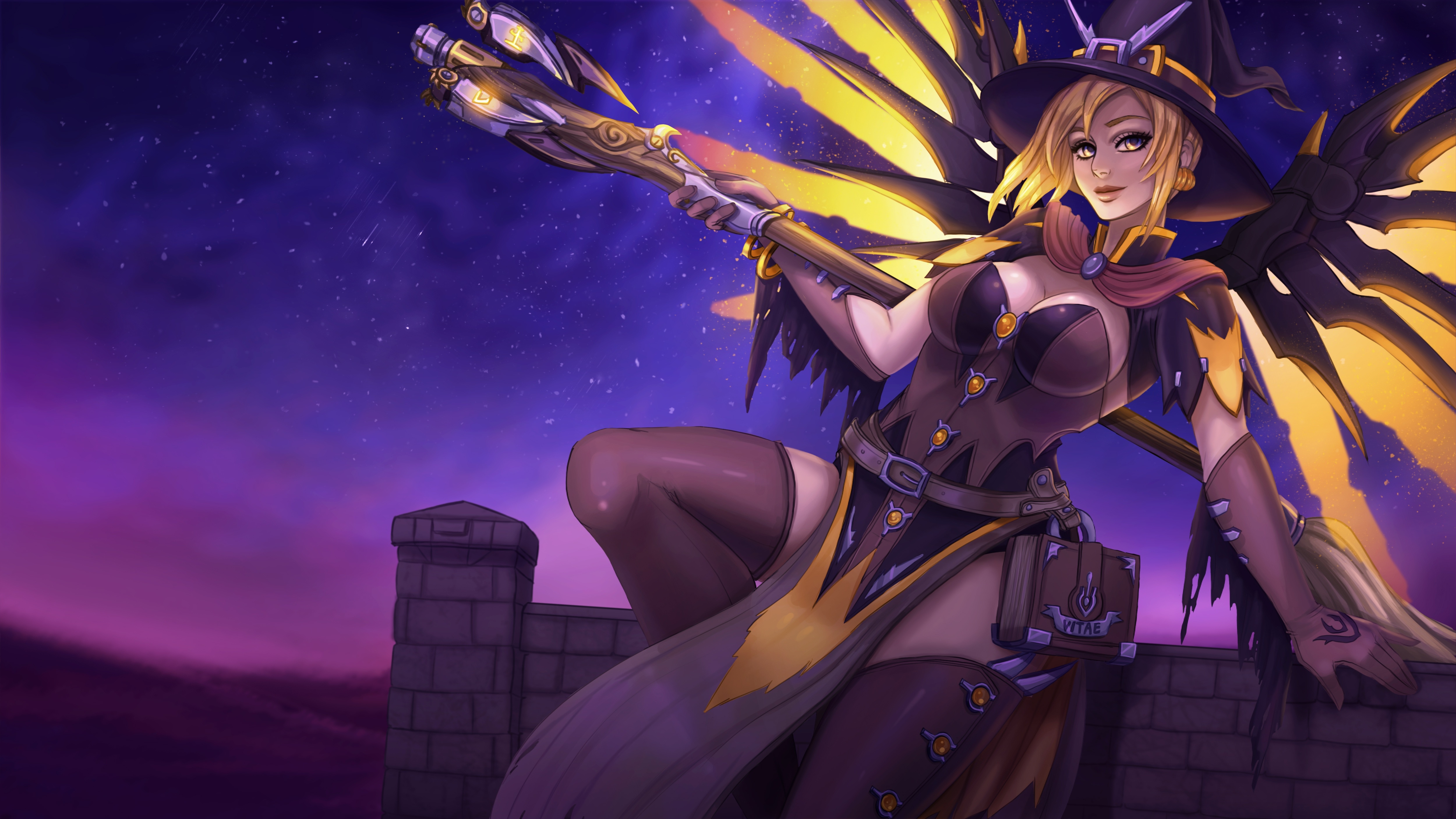 4K Mercy with Witch Costume and Wings HD Wallpaper