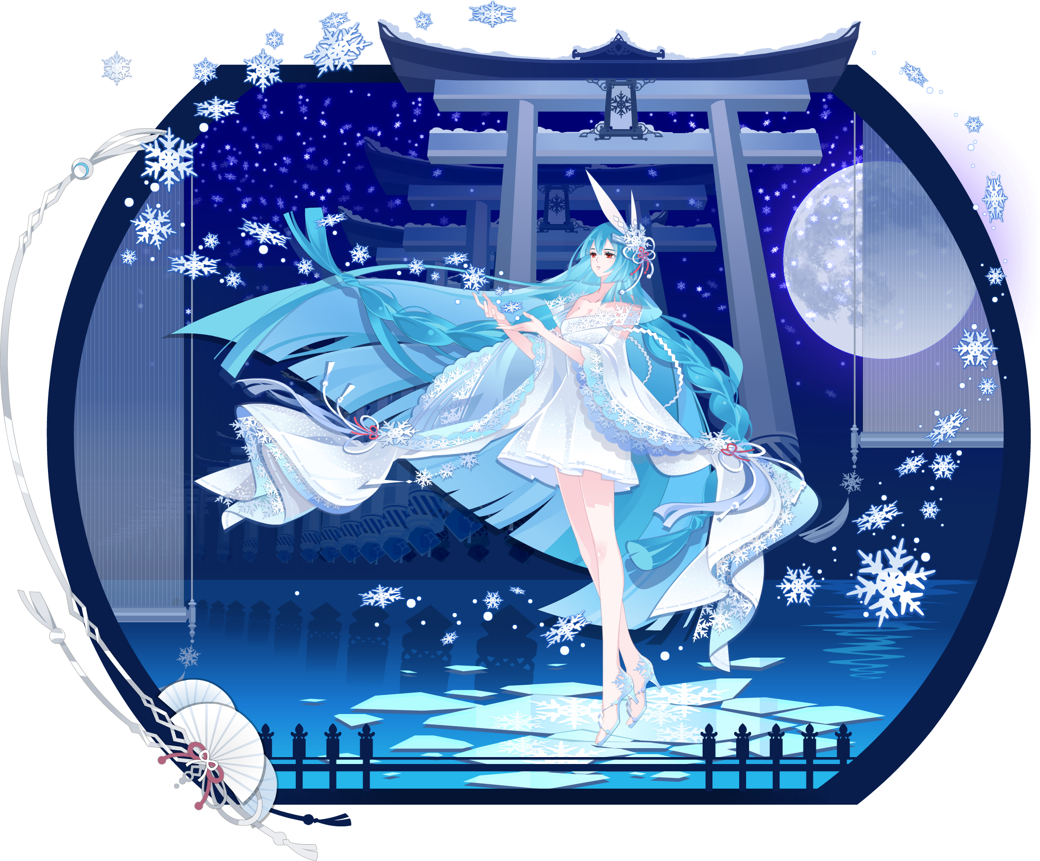A winter spirit with blue hair and a white dress HD Wallpaper