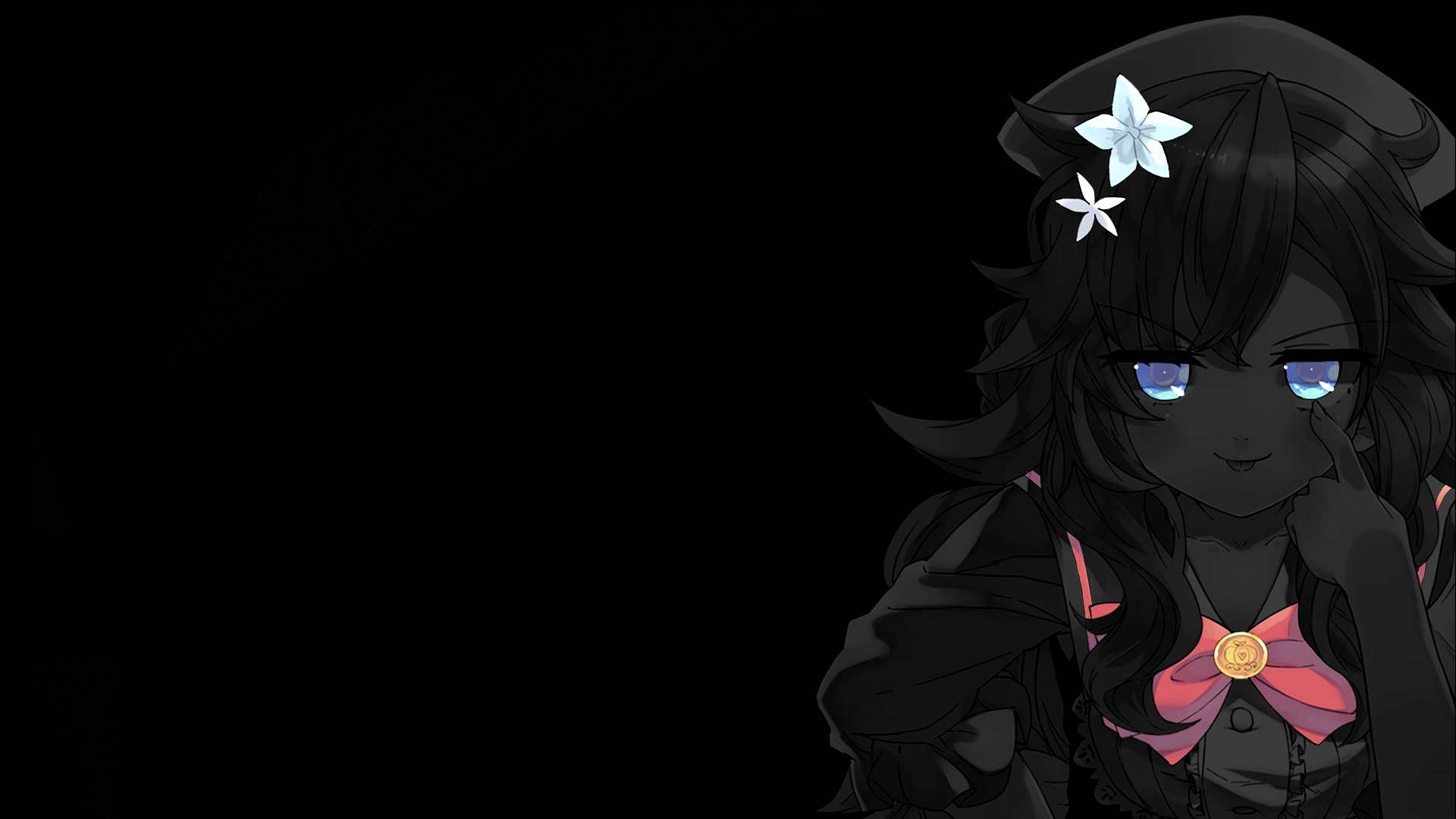 Anime girl with blue eyes and pink bow HD Wallpaper