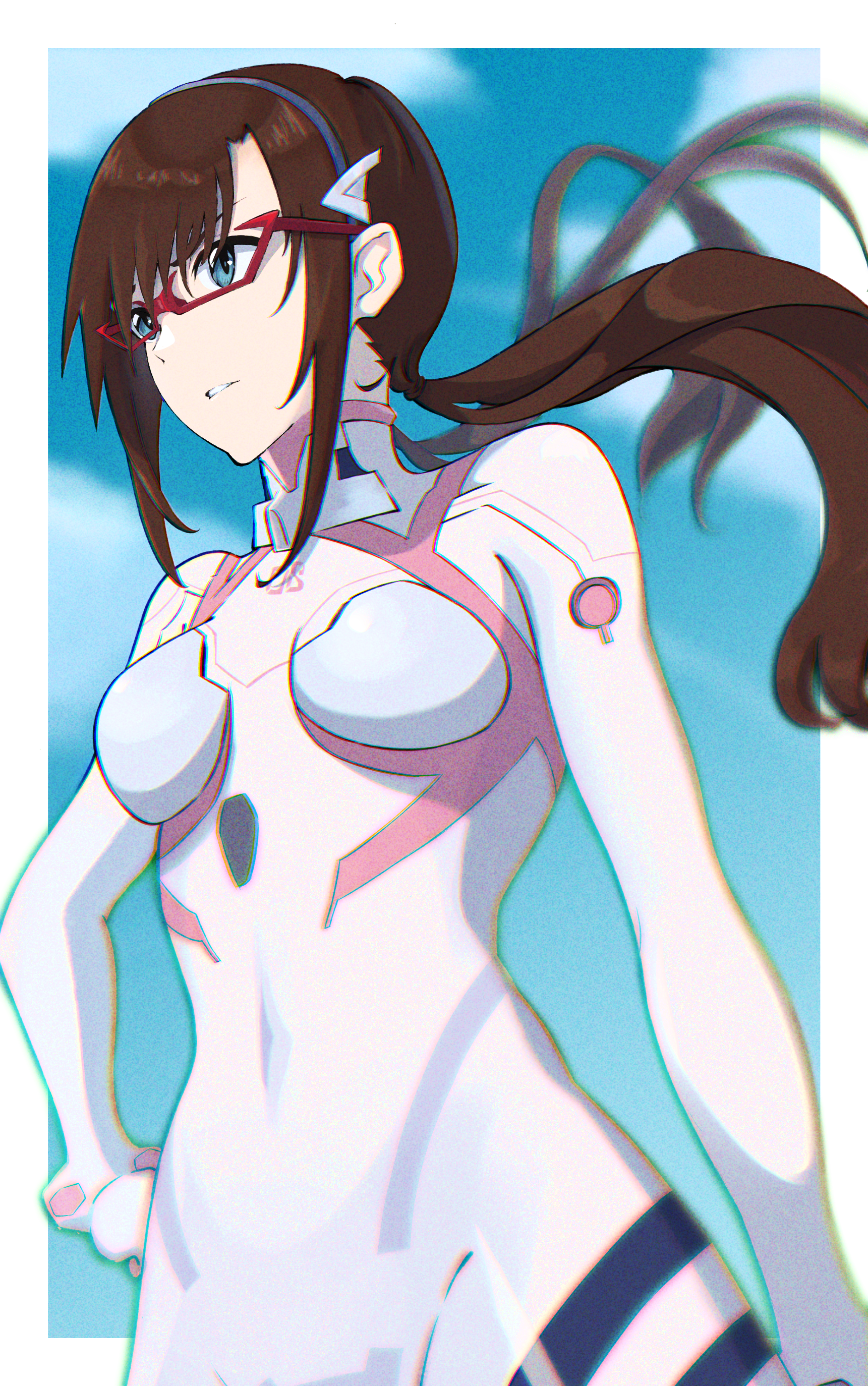 Makinami Mari Illustrious in a white and pink bodysuit HD Phone Wallpaper