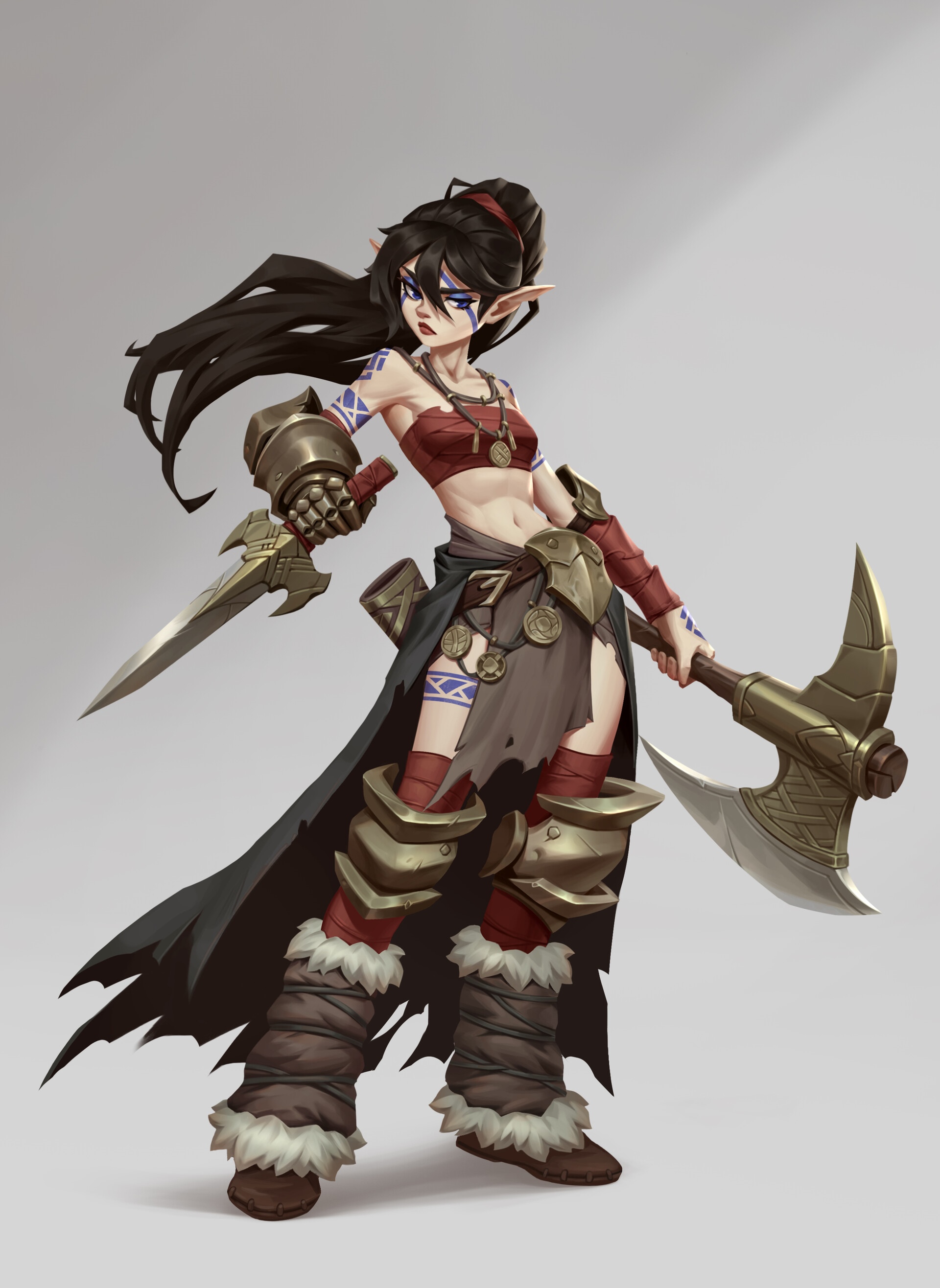 Elf warrior with axe and dagger HD Phone Wallpaper