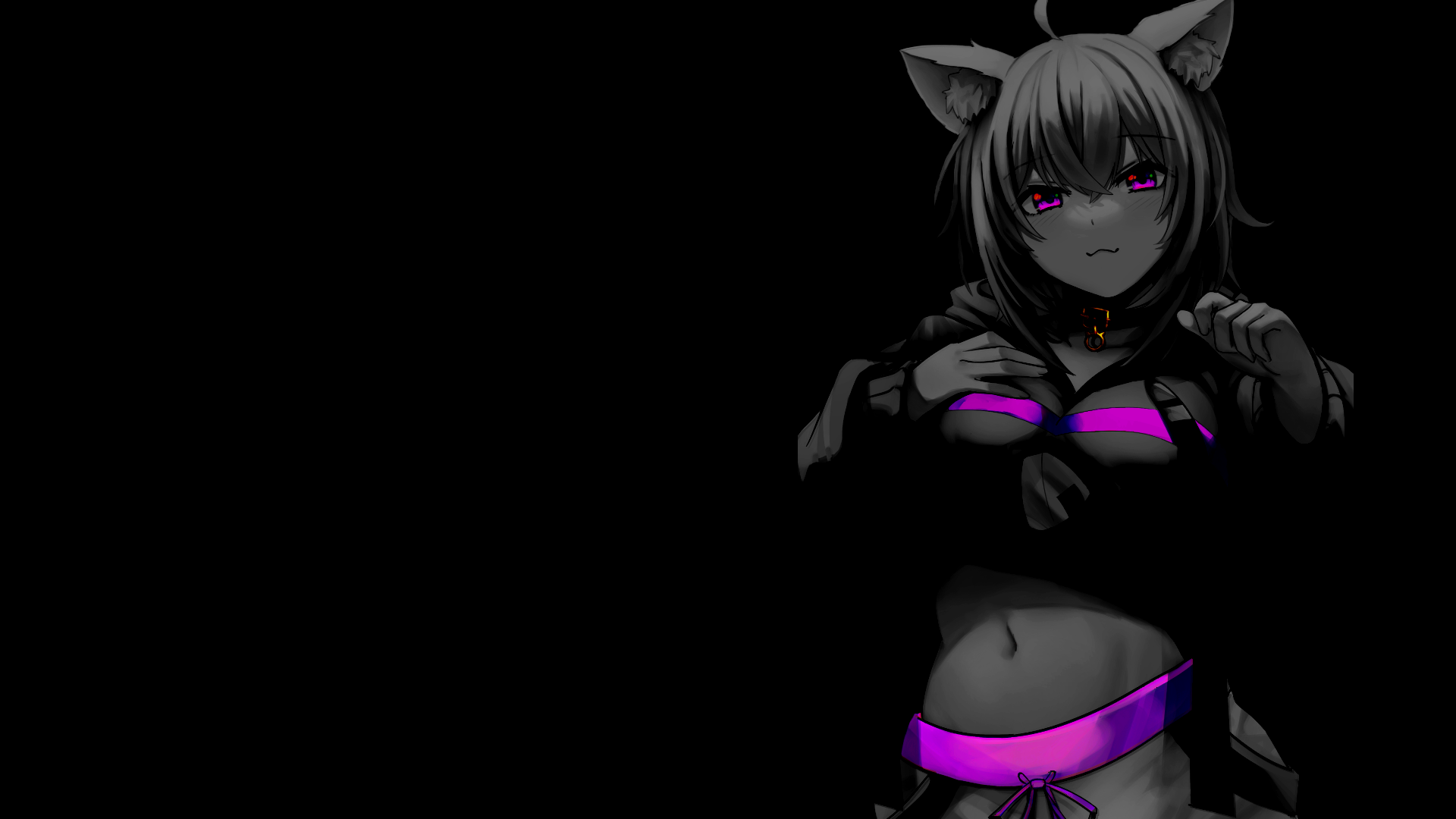 Nekomata Okayu cat girl with purple accents HD Wallpaper