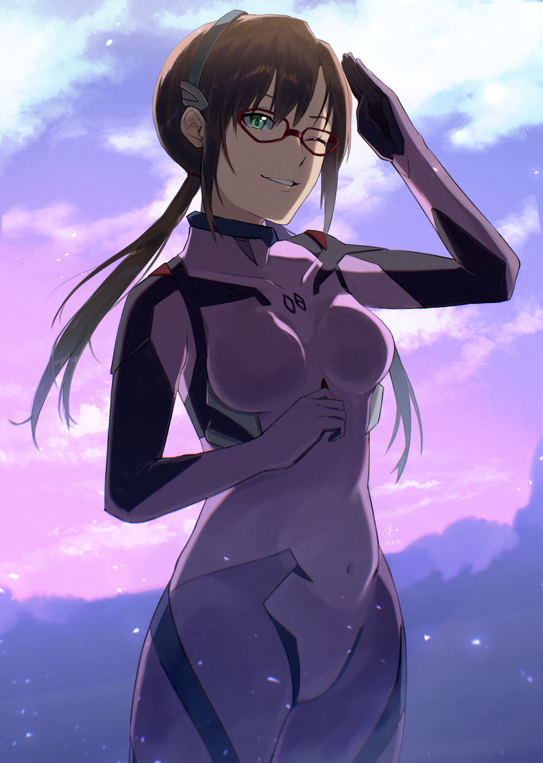Makinami Mari Illustrious in a purple bodysuit HD Phone Wallpaper