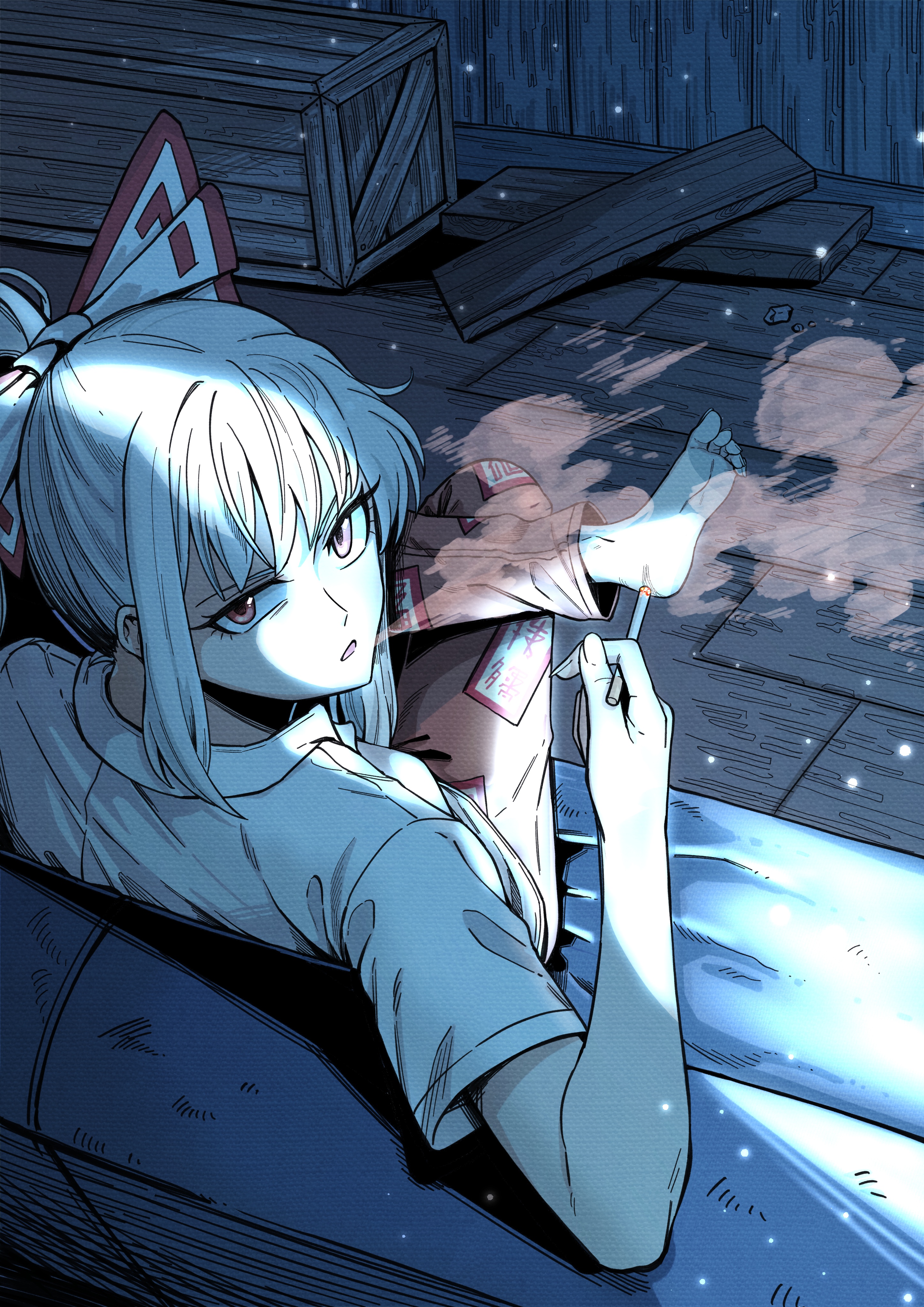 Fujiwara no Mokou Smoking Fan Art HD Phone Wallpaper