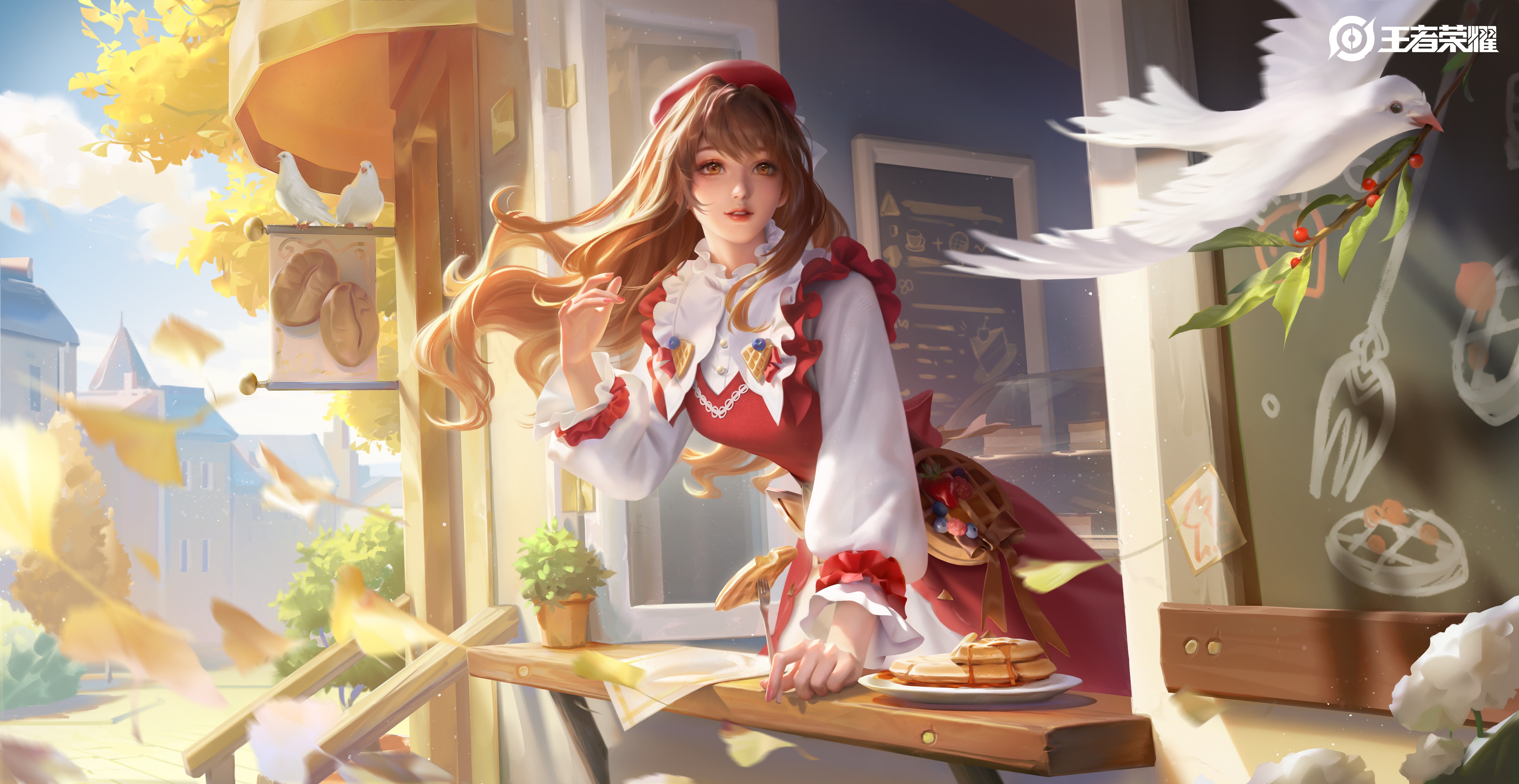 4K Honor of Kings girl with pancakes and dove HD Wallpaper