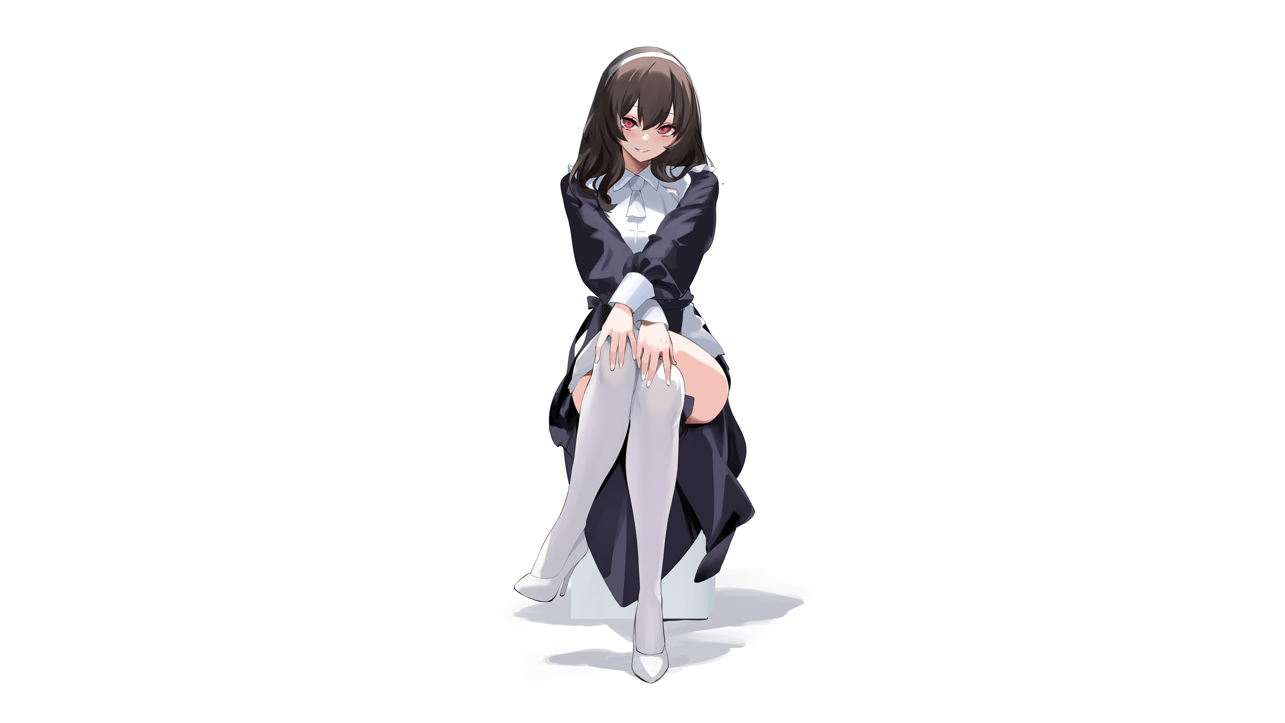 Anime girl in maid outfit with white stockings HD Wallpaper