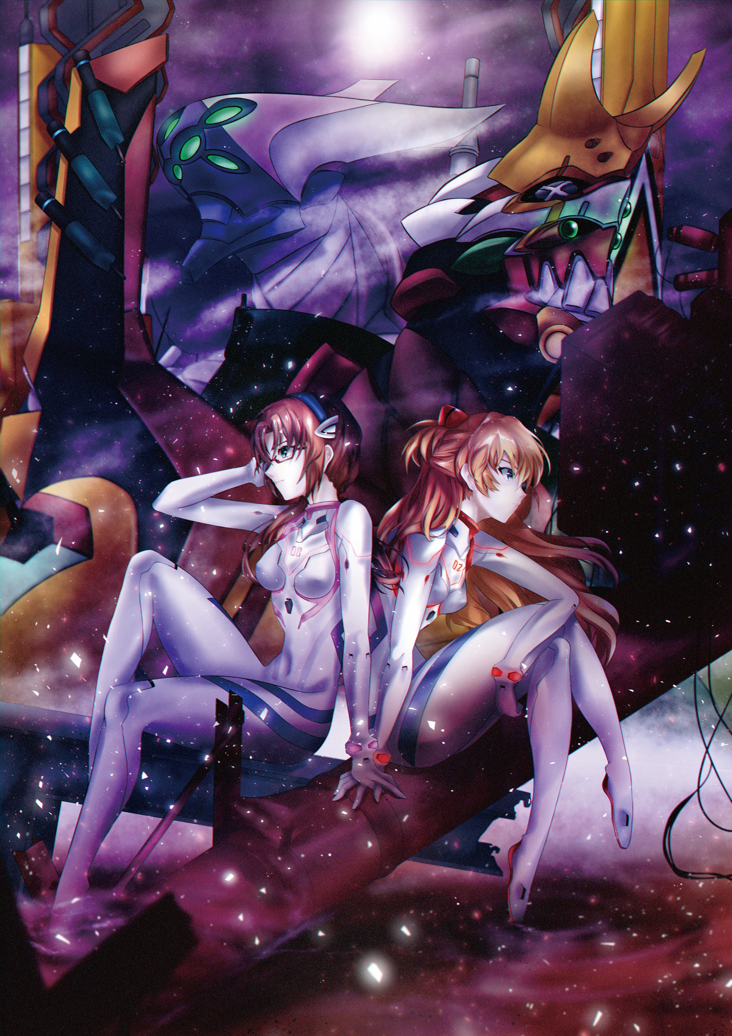 Makinami Mari Illustrious and Asuka Langley Soryu with EVA Units HD Phone Wallpaper