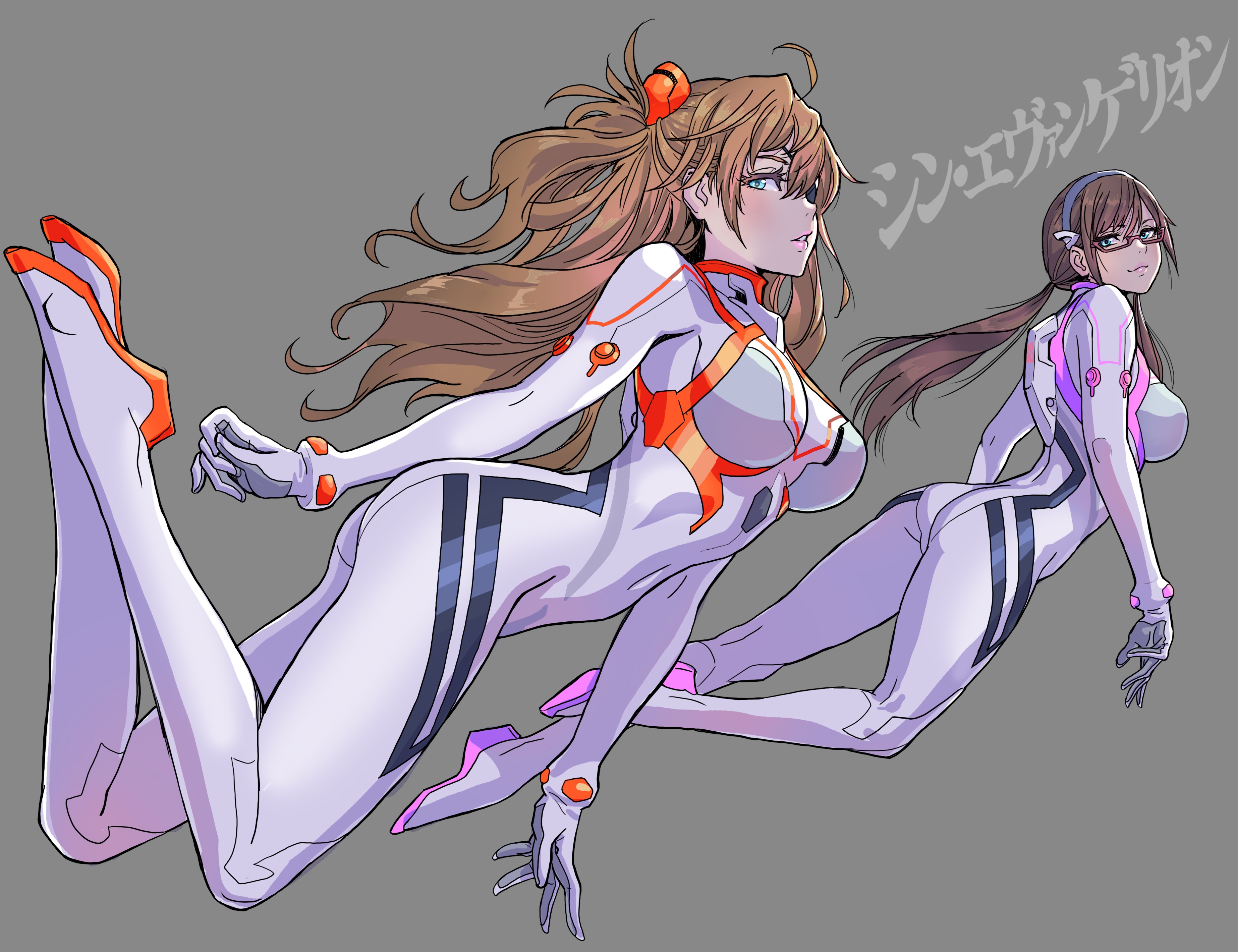 Asuka Langley Soryu and Mari Illustrious in Evangelion suits HD Wallpaper