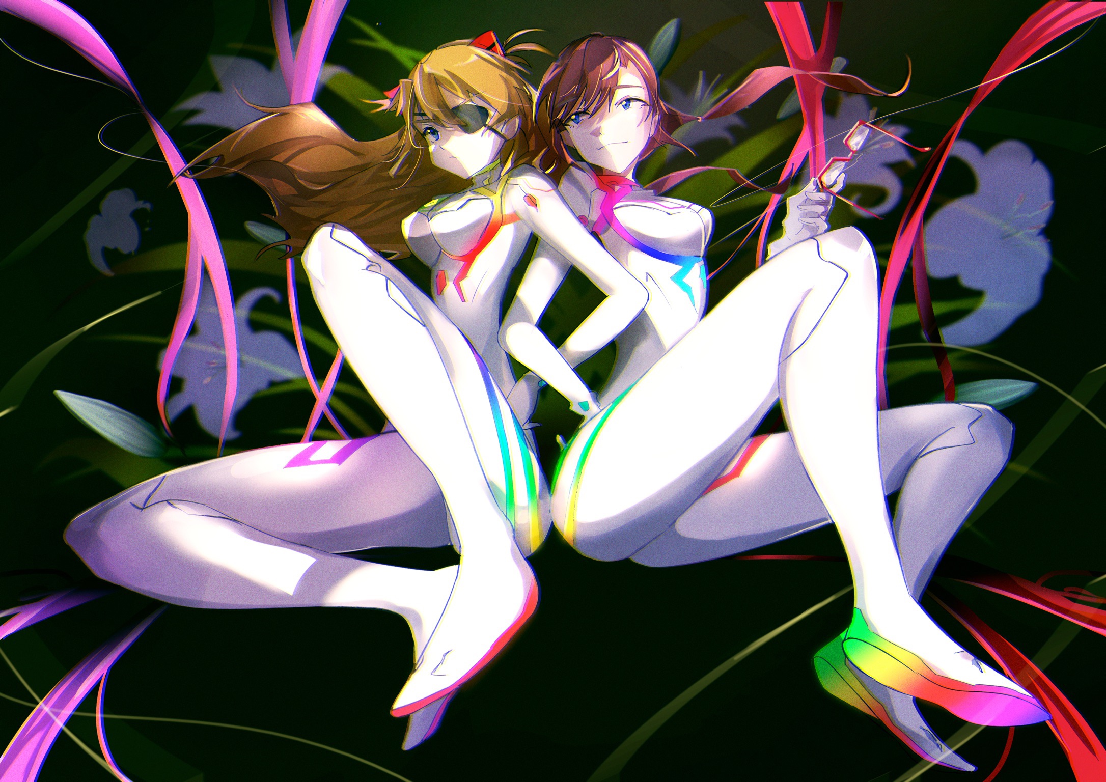 Asuka Langley Soryu and Makinami Mari Illustrious in Bodysuits HD Wallpaper