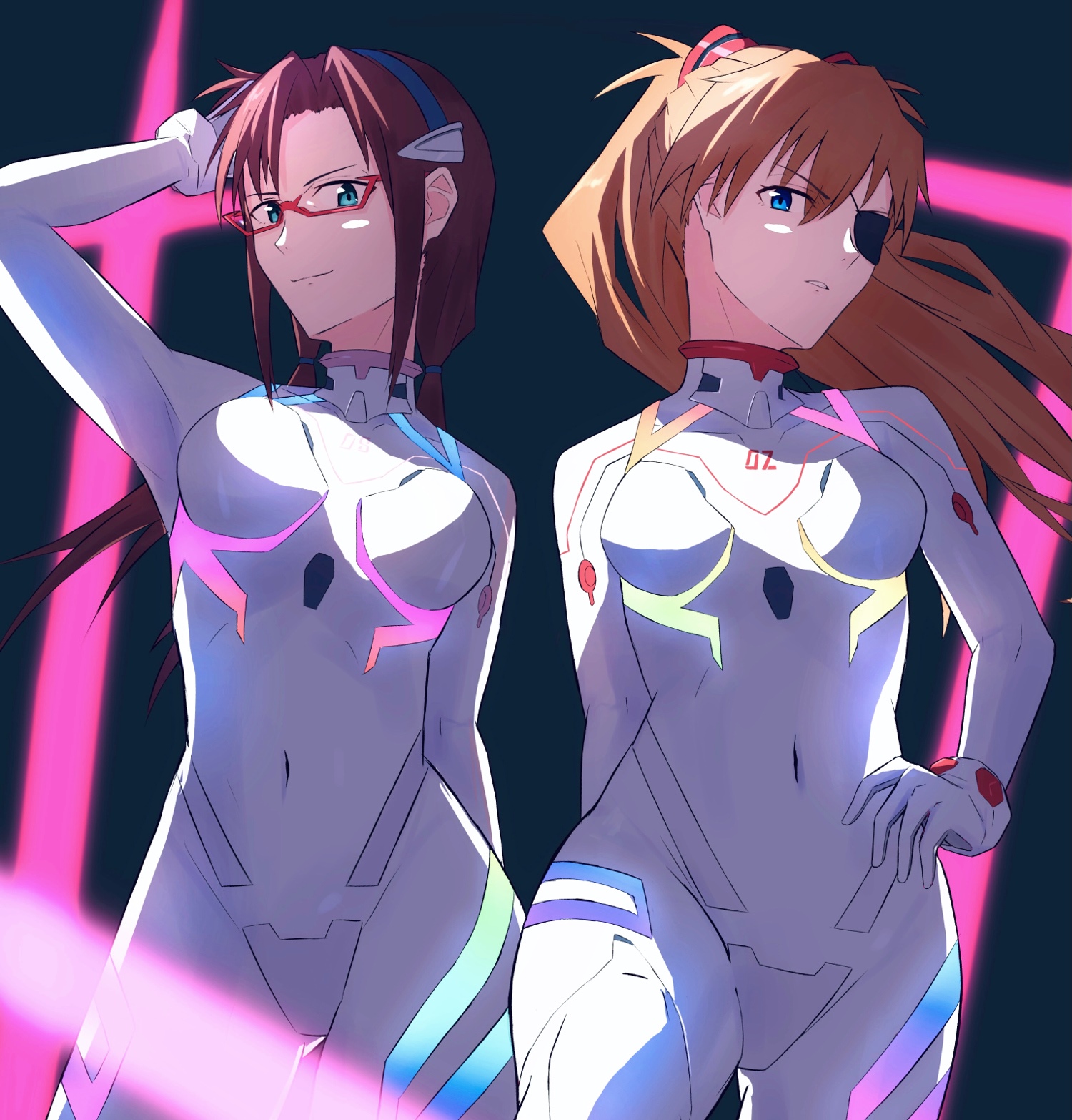 Asuka Langley Soryu and Makinami Mari Illustrious in Evangelion suits HD Wallpaper