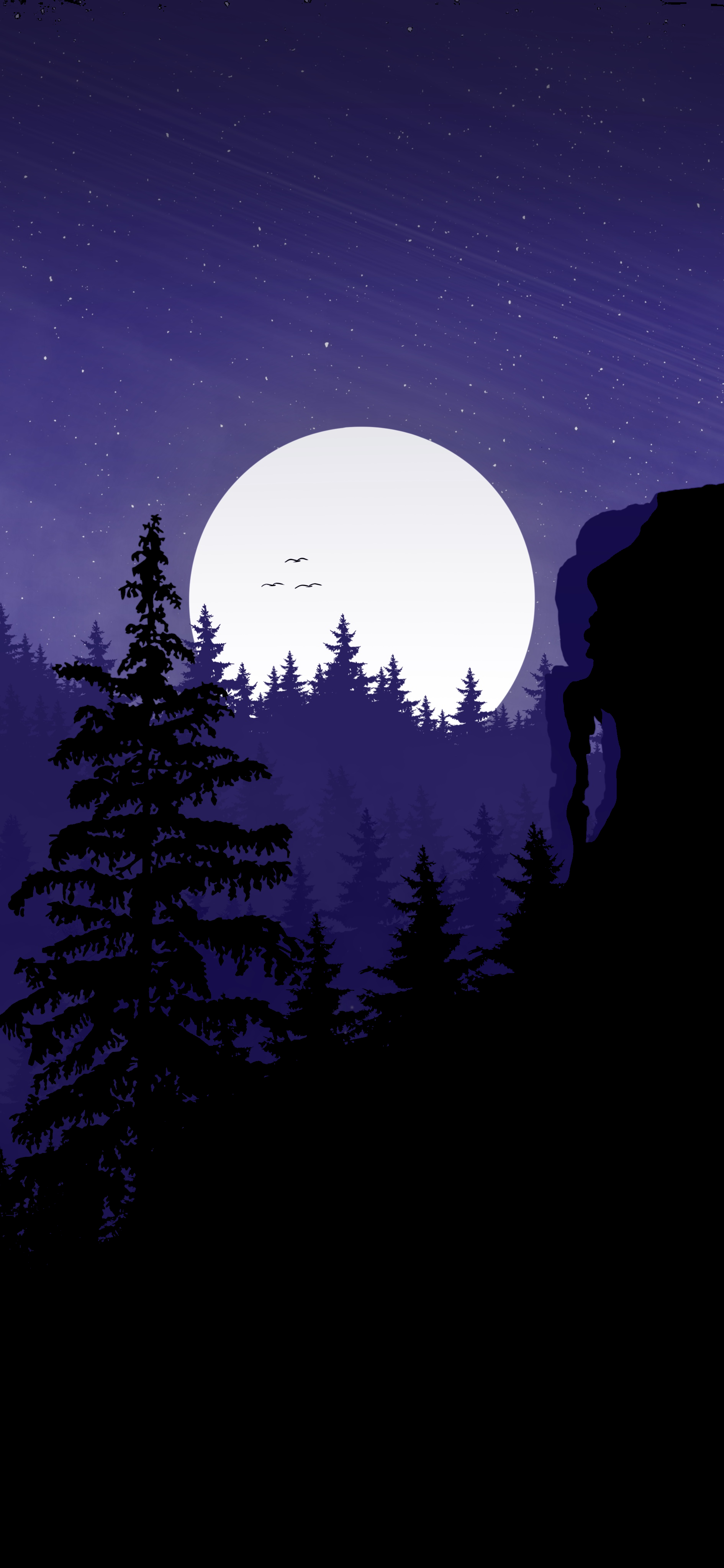 Night forest with a large moon and stars HD Phone Wallpaper