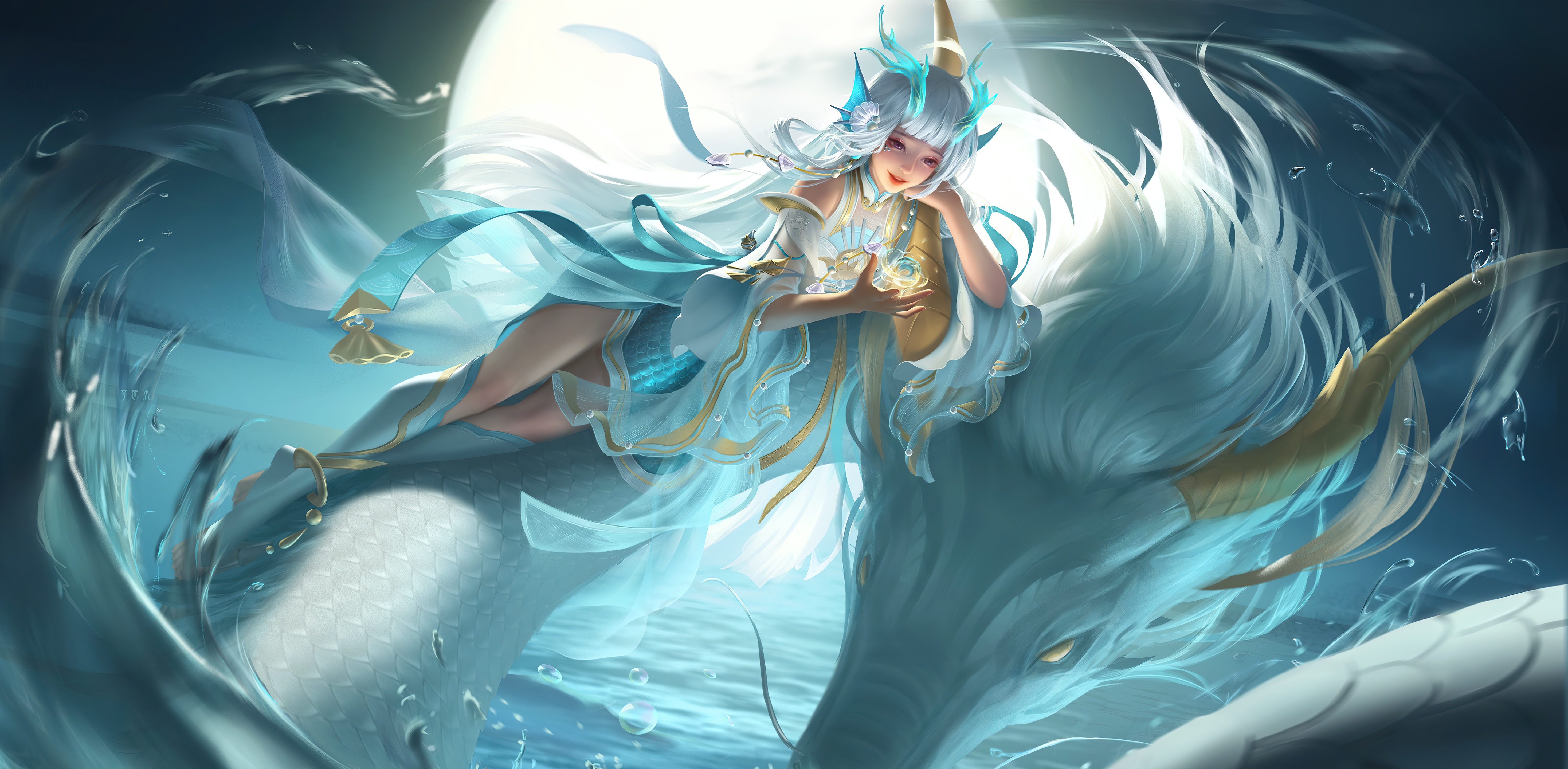 4K Honor of Kings: Girl with white hair on a dragon HD Wallpaper